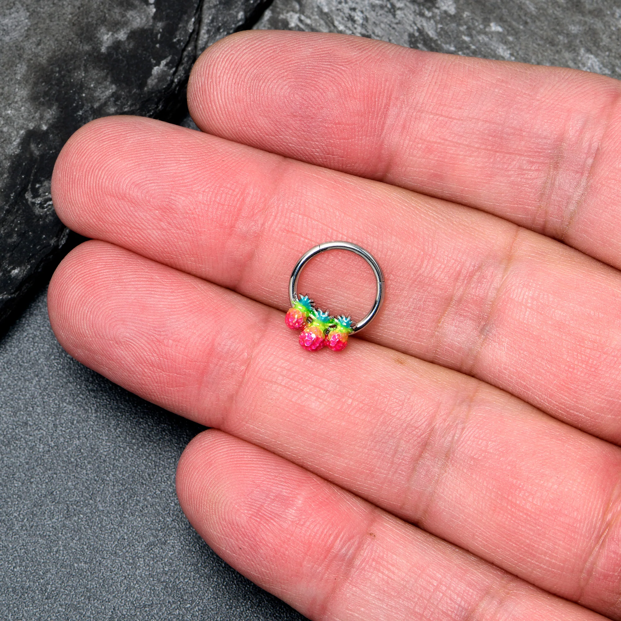 16G 3/8 Hot Tropical Pineapples Hinged Segment Ring - Image 3