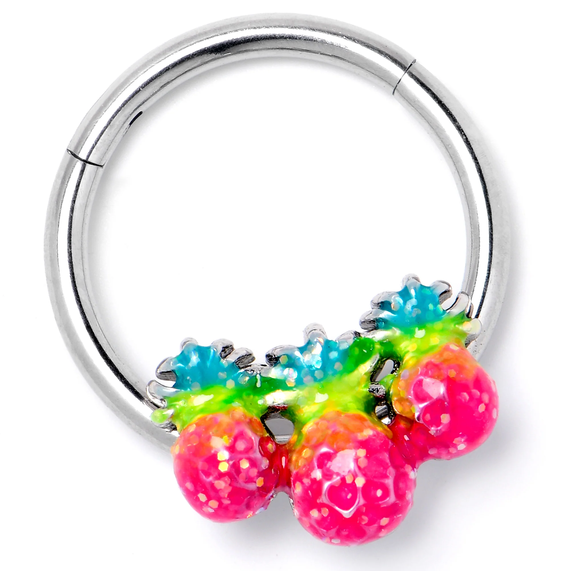 16G 3/8 Hot Tropical Pineapples Hinged Segment Ring - Image 4
