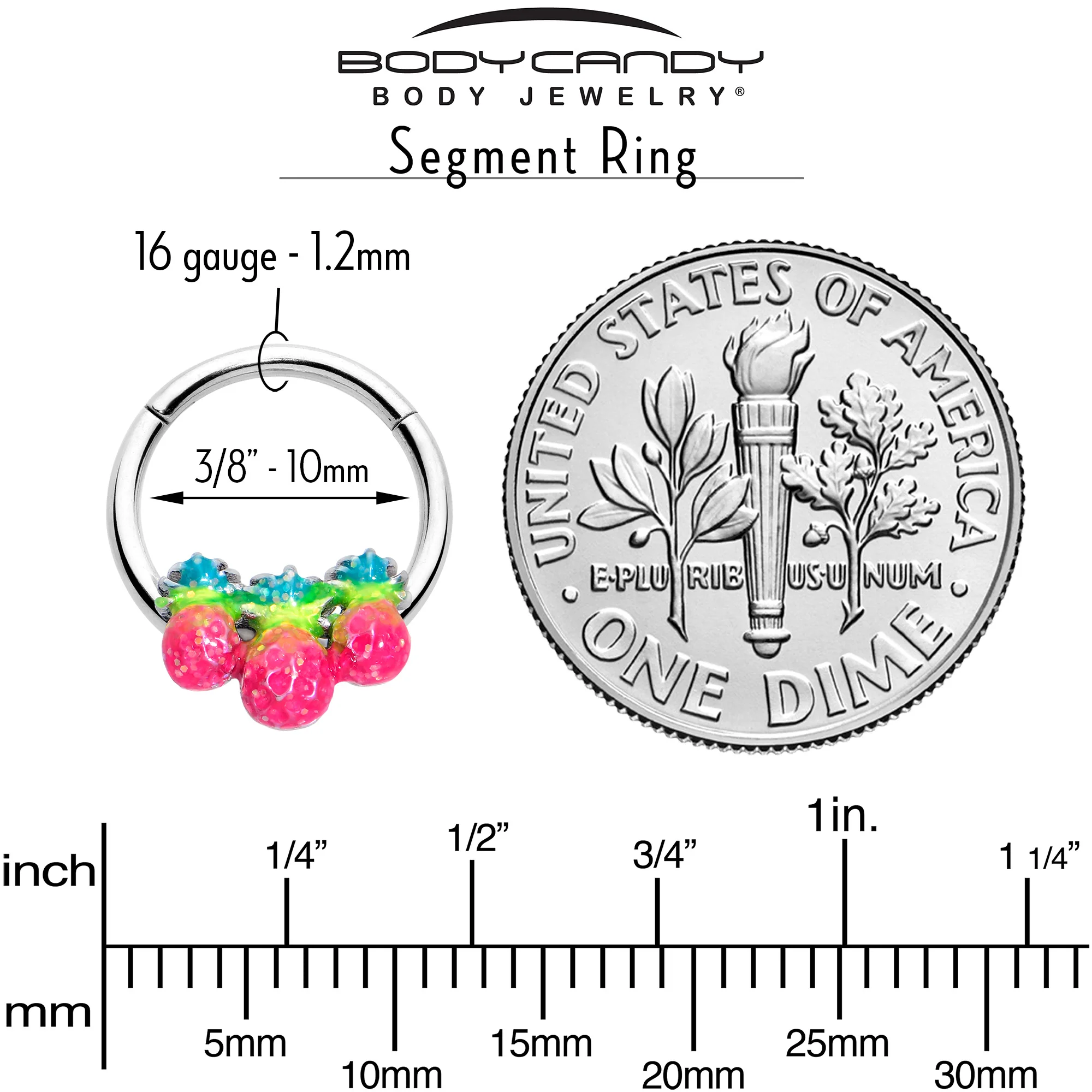 16G 3/8 Hot Tropical Pineapples Hinged Segment Ring - Image 7