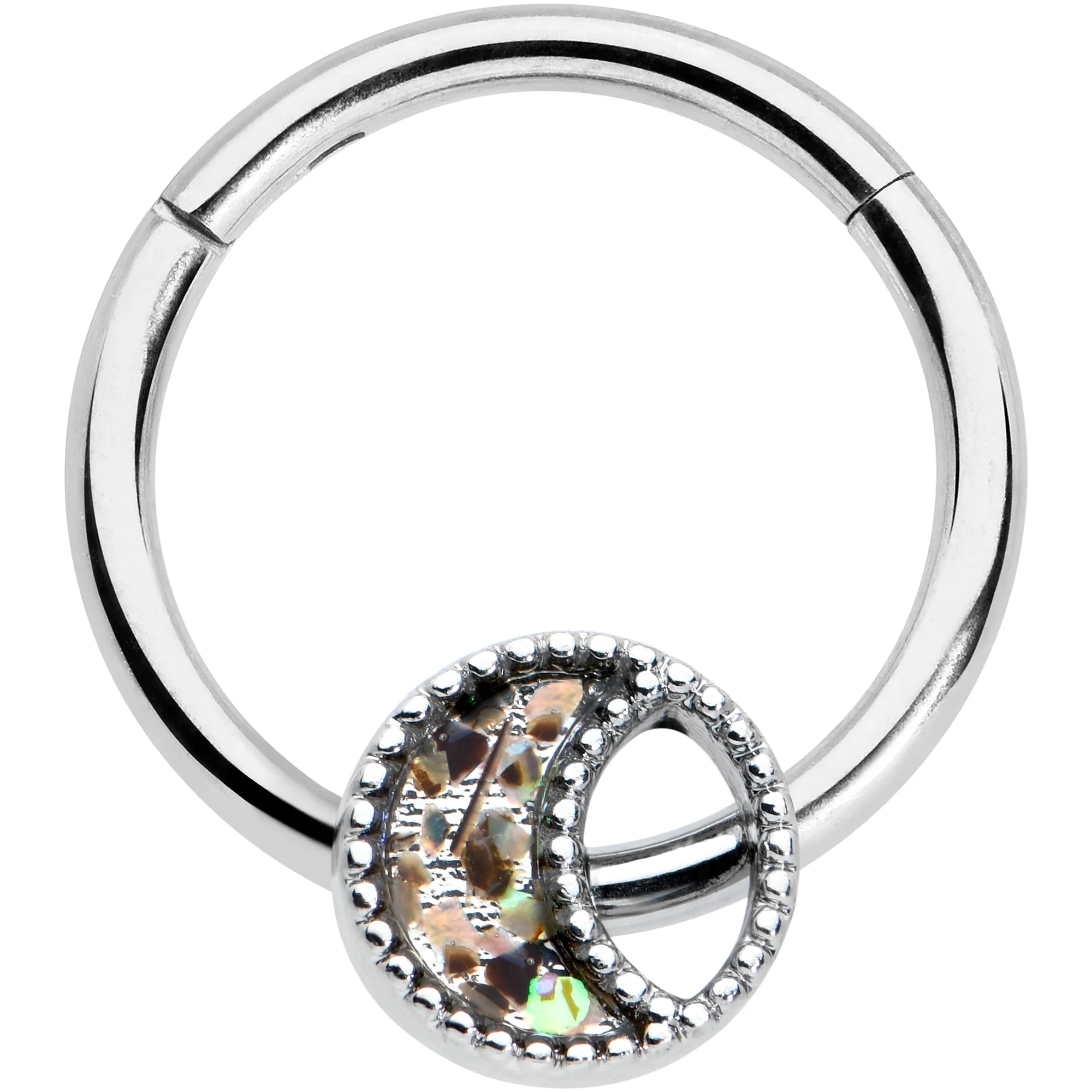16G 3/8 Iridescent Crescent Moon Hinged Segment Ring