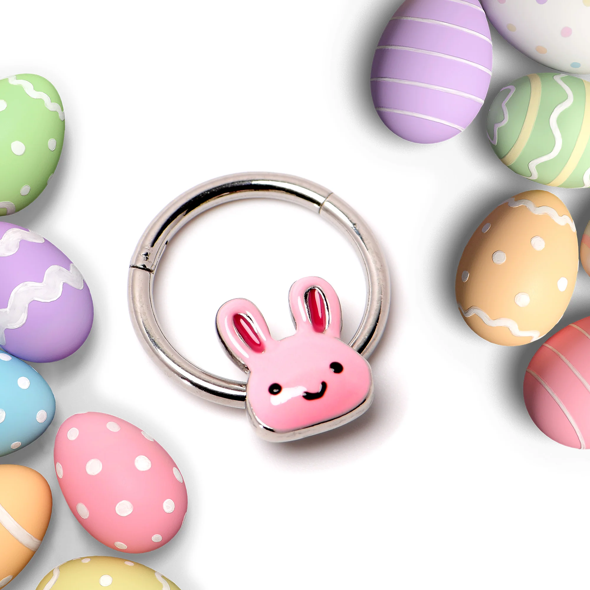 16G 3/8 Kawaii Cutie Easter Bunny Hinged Segment Ring - Image 4