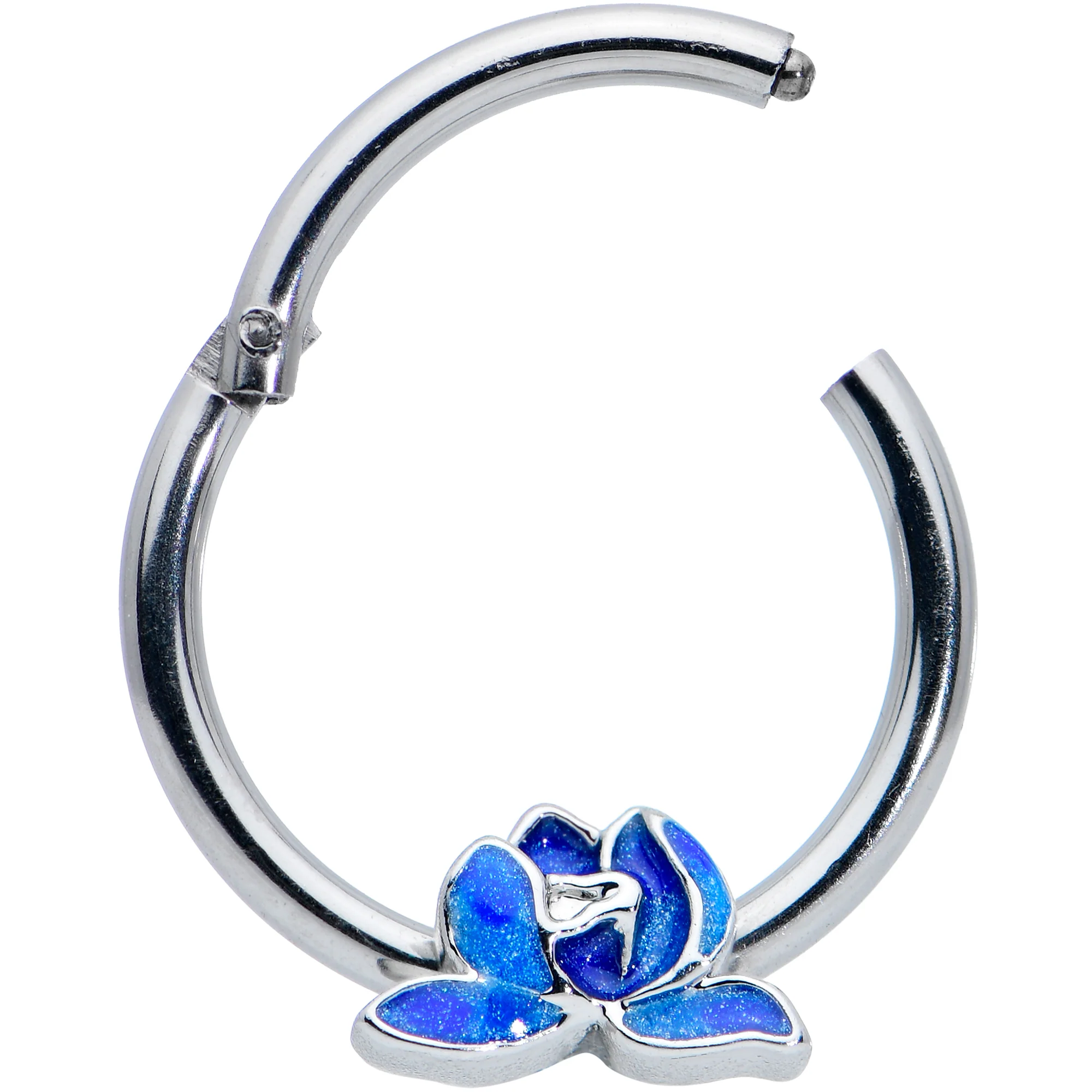 16G 3/8 Lovely Blue Lotus Flower Hinged Segment Ring - Image 2