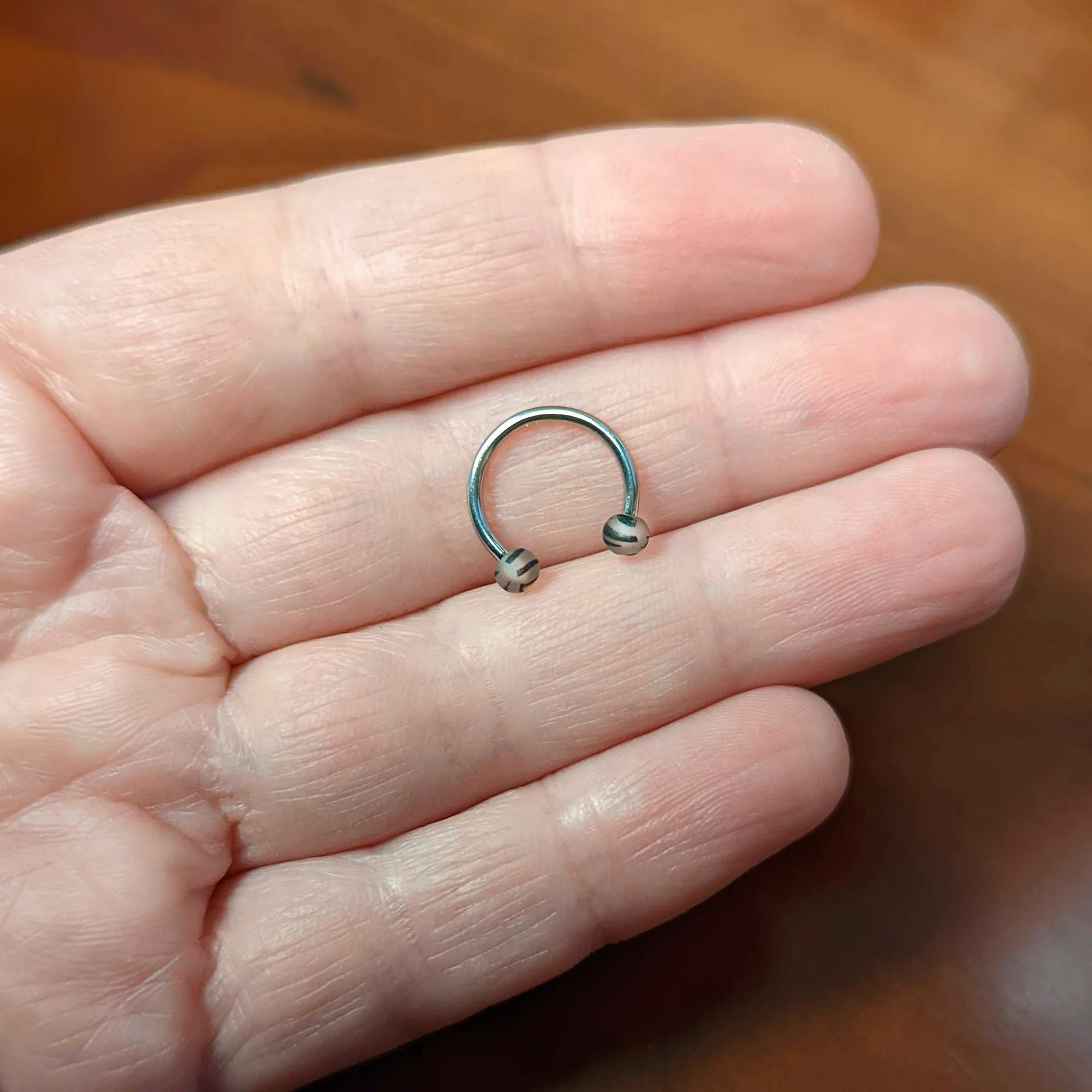 16G 3/8 Matte Grey Zebra Stripe Ends Horseshoe Circular Barbell - Image 3