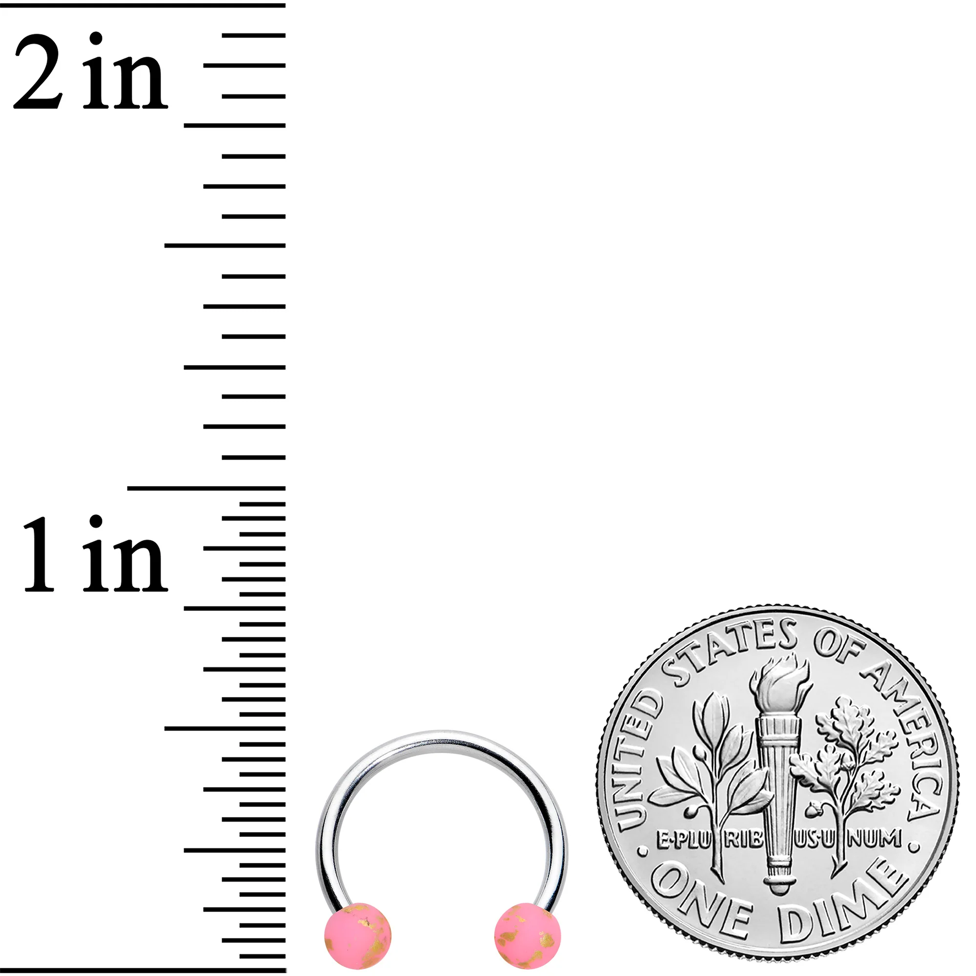 16G 3/8 Matte Pink Splatter Ends Horseshoe Circular Barbell - Image 2