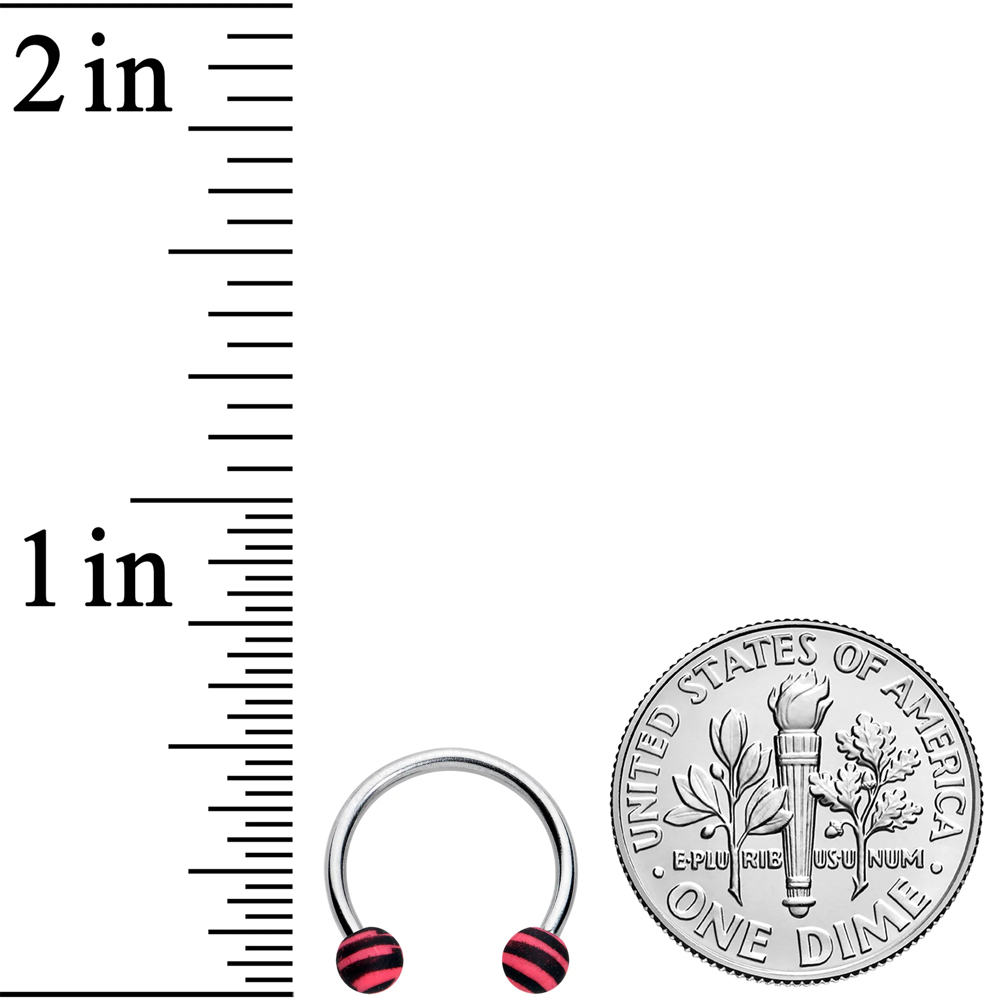16G 3/8 Matte Pink Zebra Stripe Ends Horseshoe Circular Barbell - Image 2
