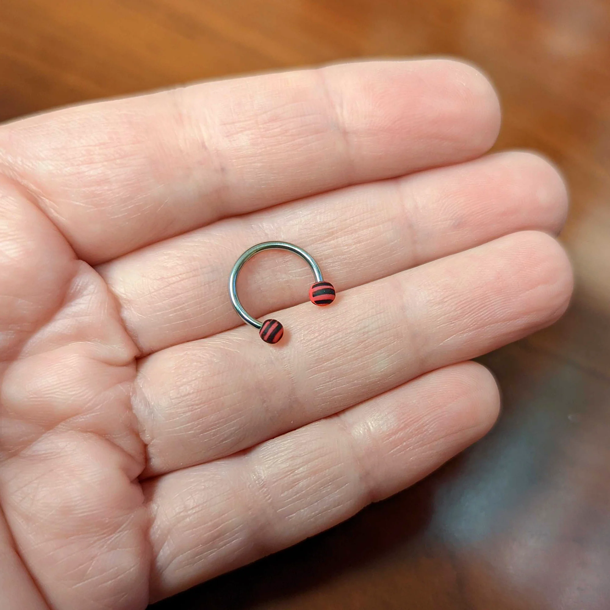 16G 3/8 Matte Pink Zebra Stripe Ends Horseshoe Circular Barbell - Image 3
