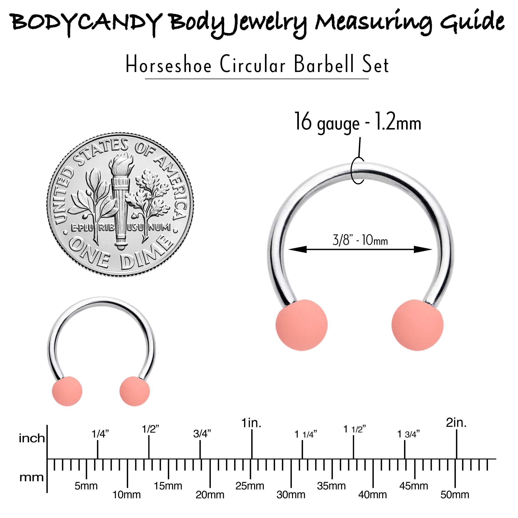 16G 3/8 Matte Pinks Peach Horseshoe Circular Barbell Set of 6 - Image 7