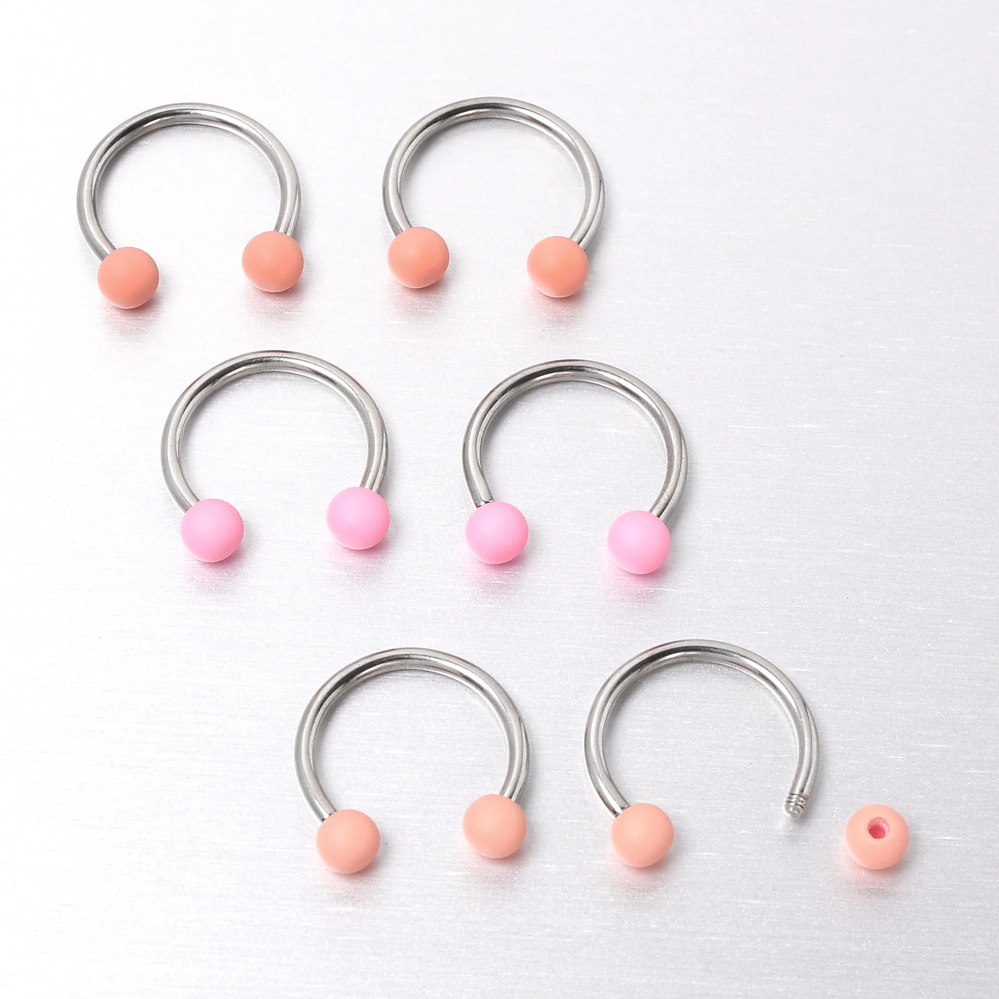16G 3/8 Matte Pinks Peach Horseshoe Circular Barbell Set of 6 - Image 8