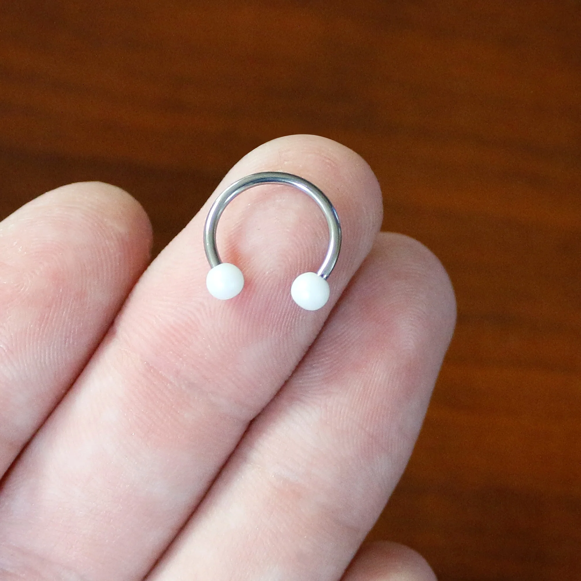 16G 3/8 Matte White Aurora Horseshoe Circular Barbell - Image 6
