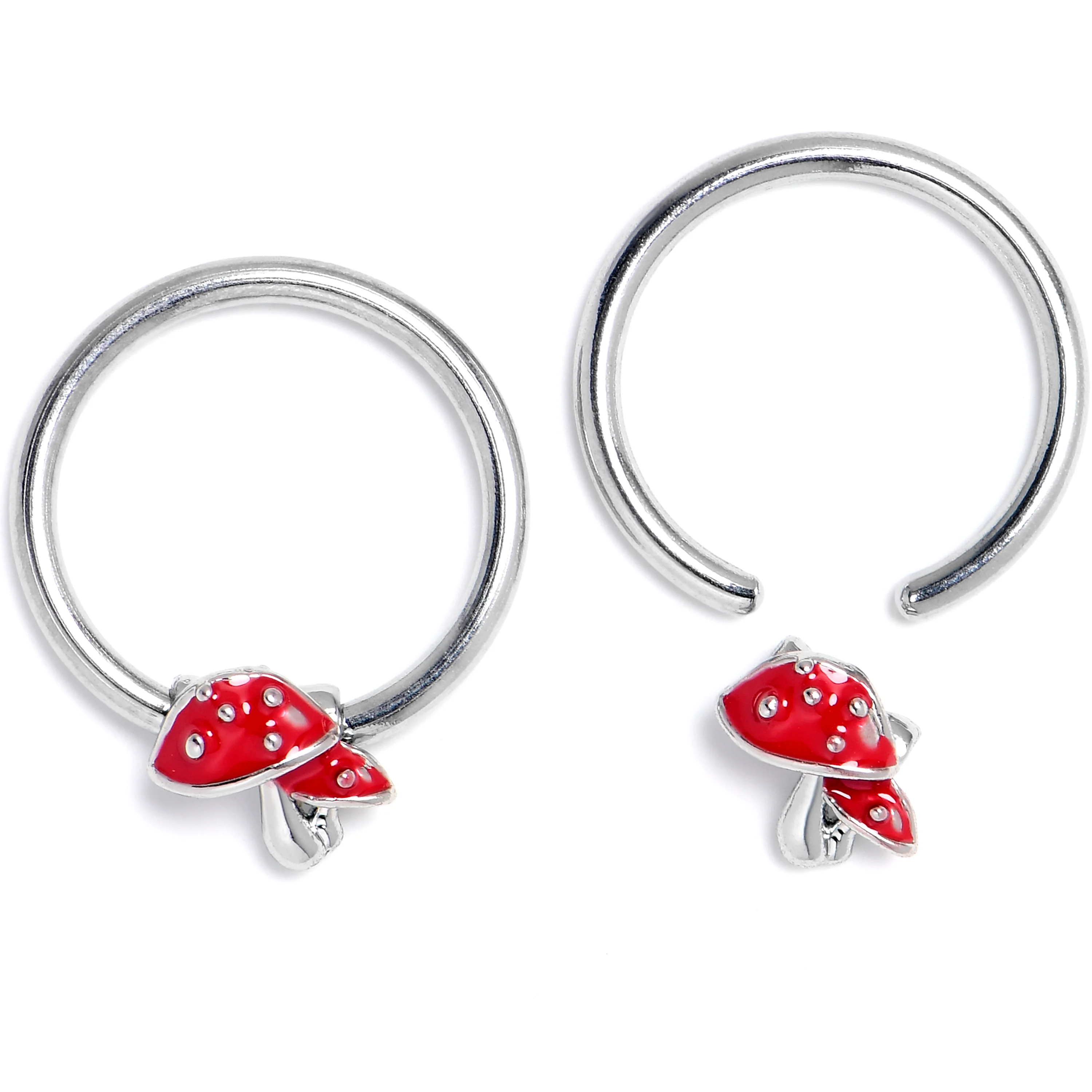 16G 3/8 Mushroom Red Top BCR Captive Ring Set of 4 - Image 2