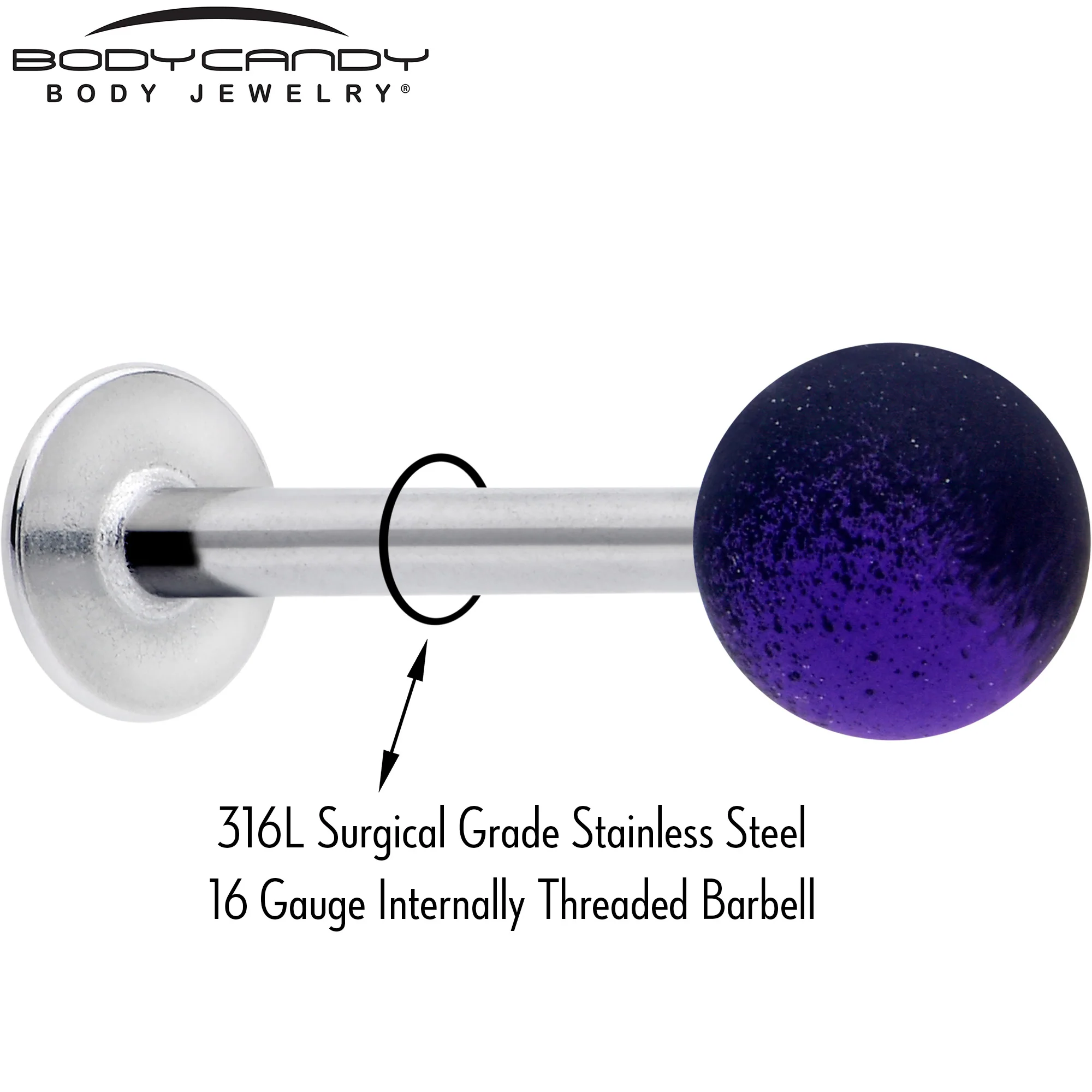 16G 3/8 Ombre Purple Black Soft Finish Labret Monroe Tragus - Image 2