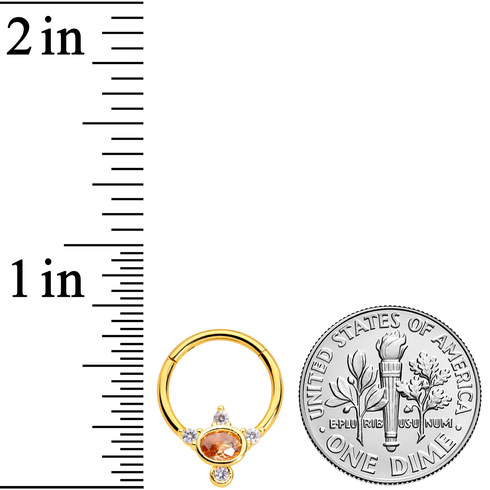 16G 3/8 Orange CZ Gem Gold Tone Elegant Oval Hinged Segment Ring - Image 3