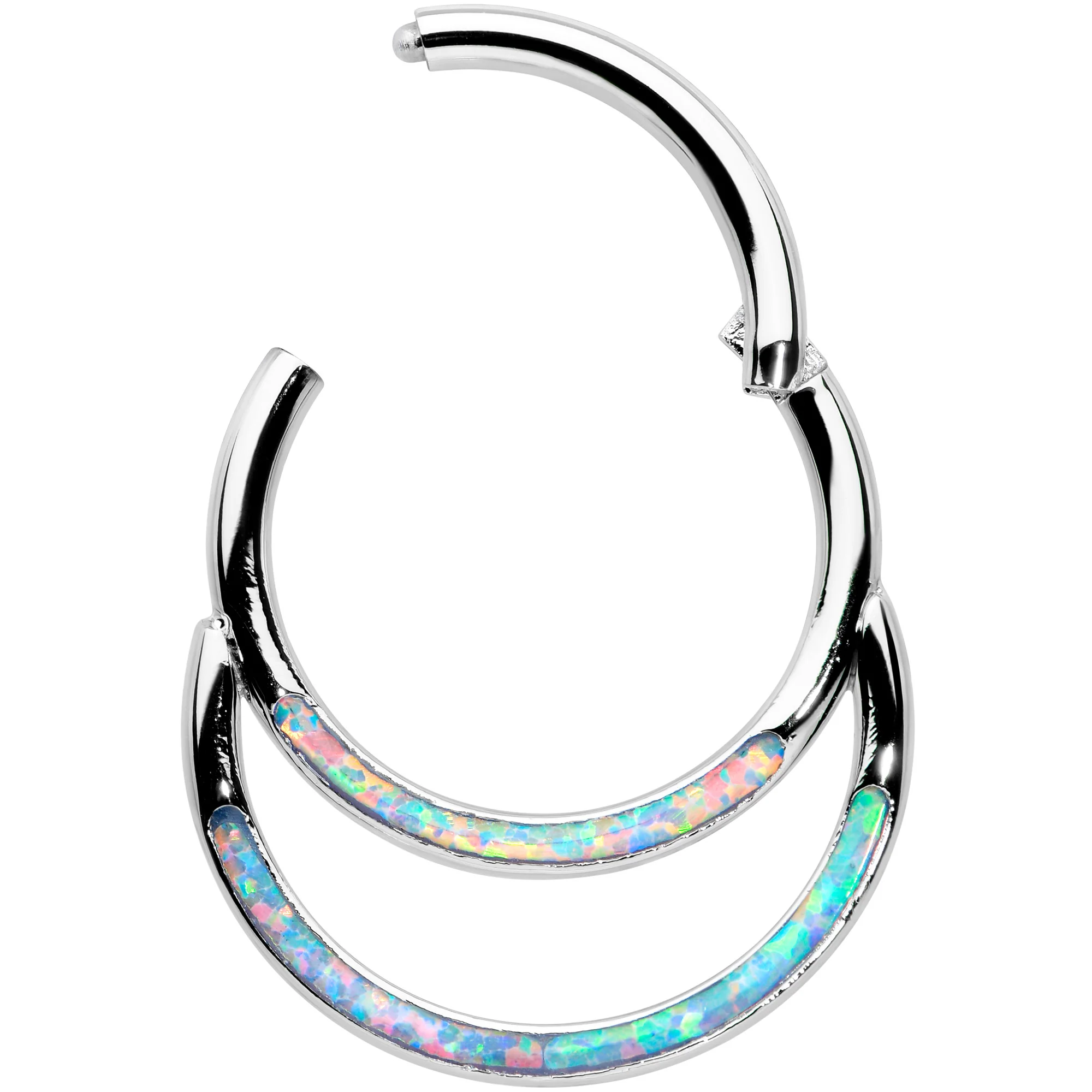 16G 3/8 Synthetic Opal Double Row Hinged Segment Ring - Image 2