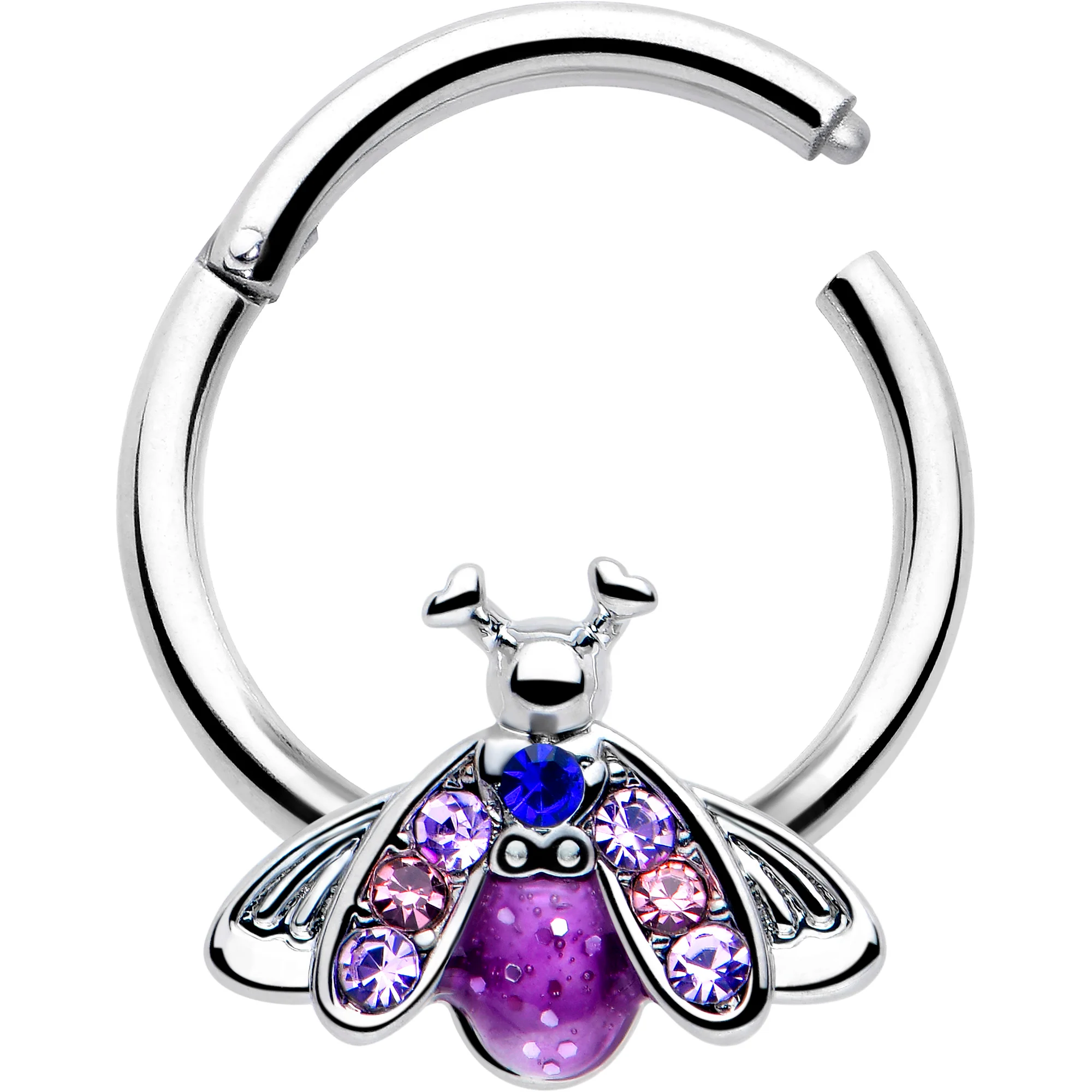 16G 3/8 Pink Blue Gem Beautiful Insect Hinged Segment Ring - Image 2