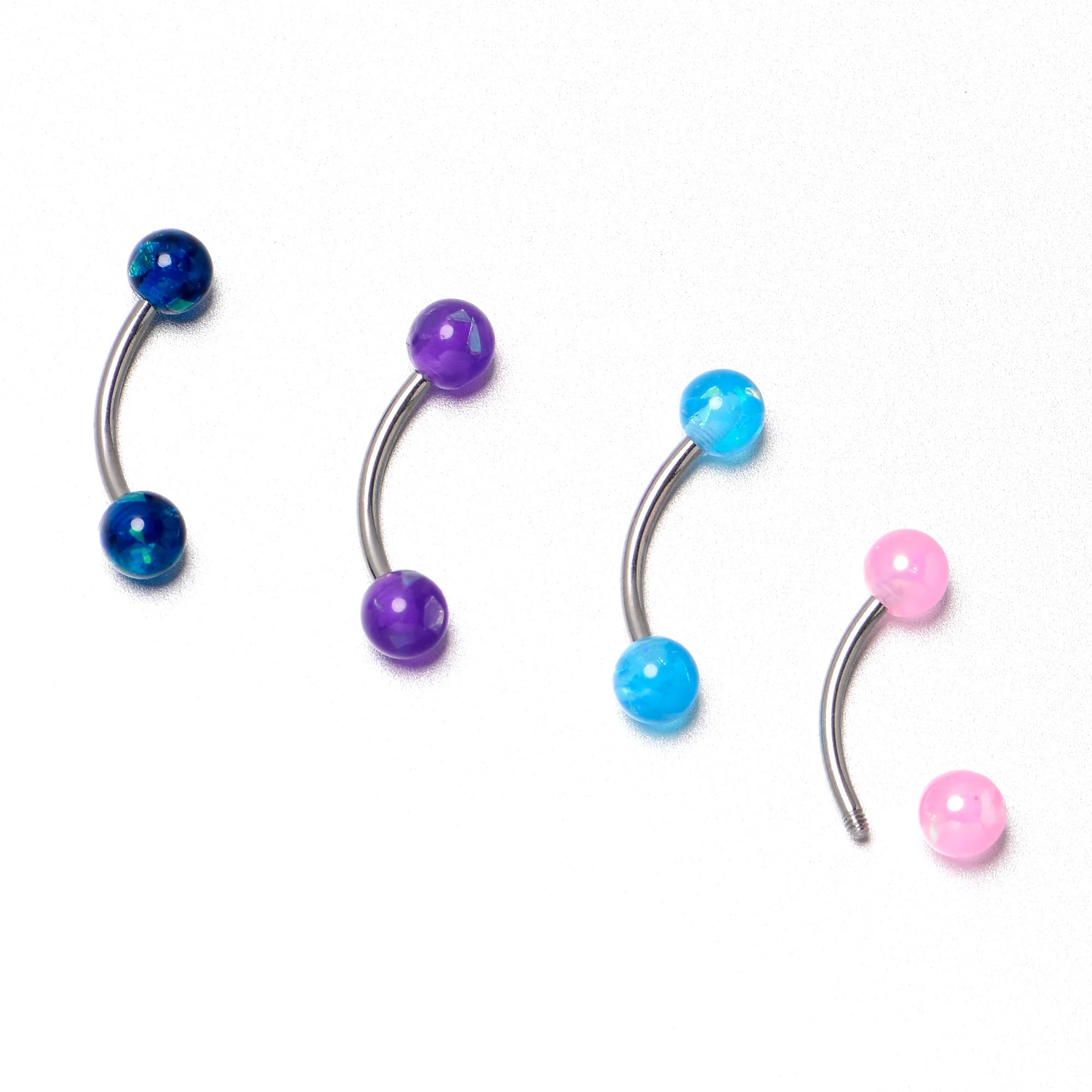 16G 3/8 Pink Blue Purple Faux Opal Pack Curved Eyebrow Ring Set of 4 - Image 8