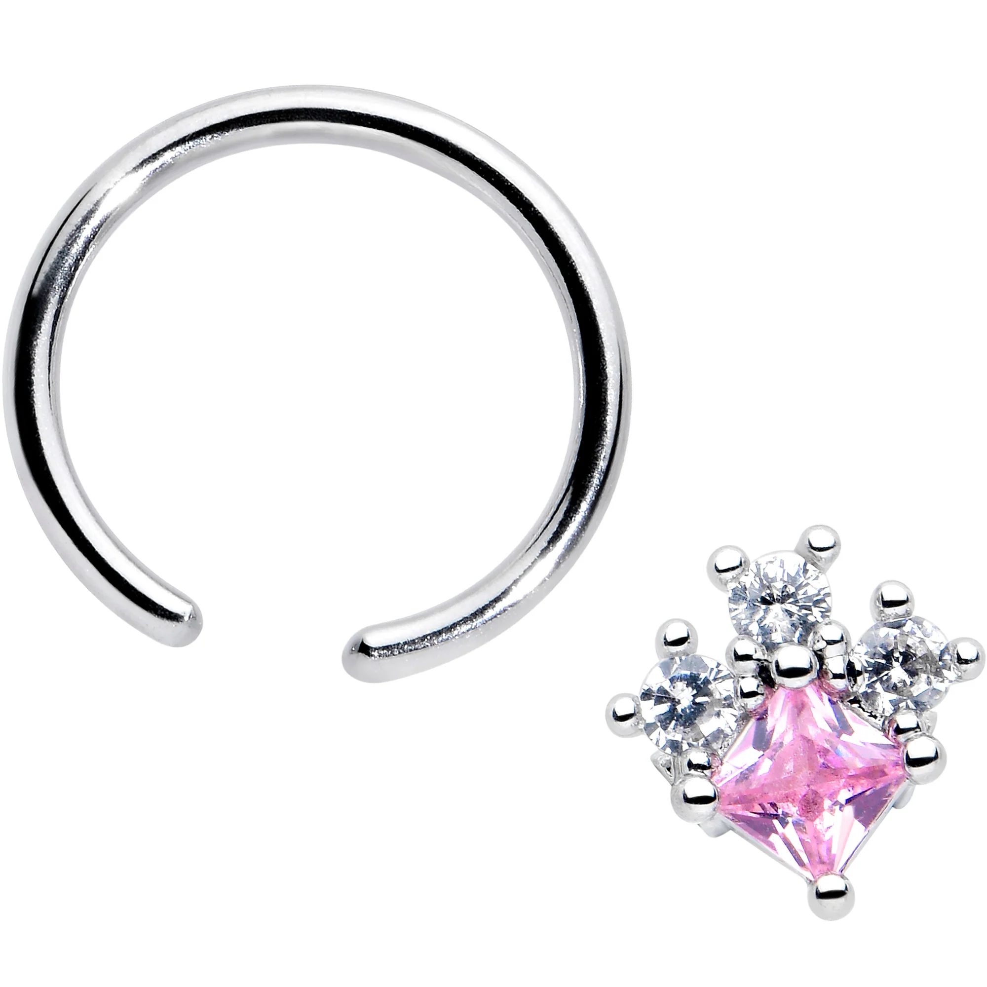 16G 3/8 Pink Clear CZ Gem Rhombus Riot BCR Captive Ring - Image 2