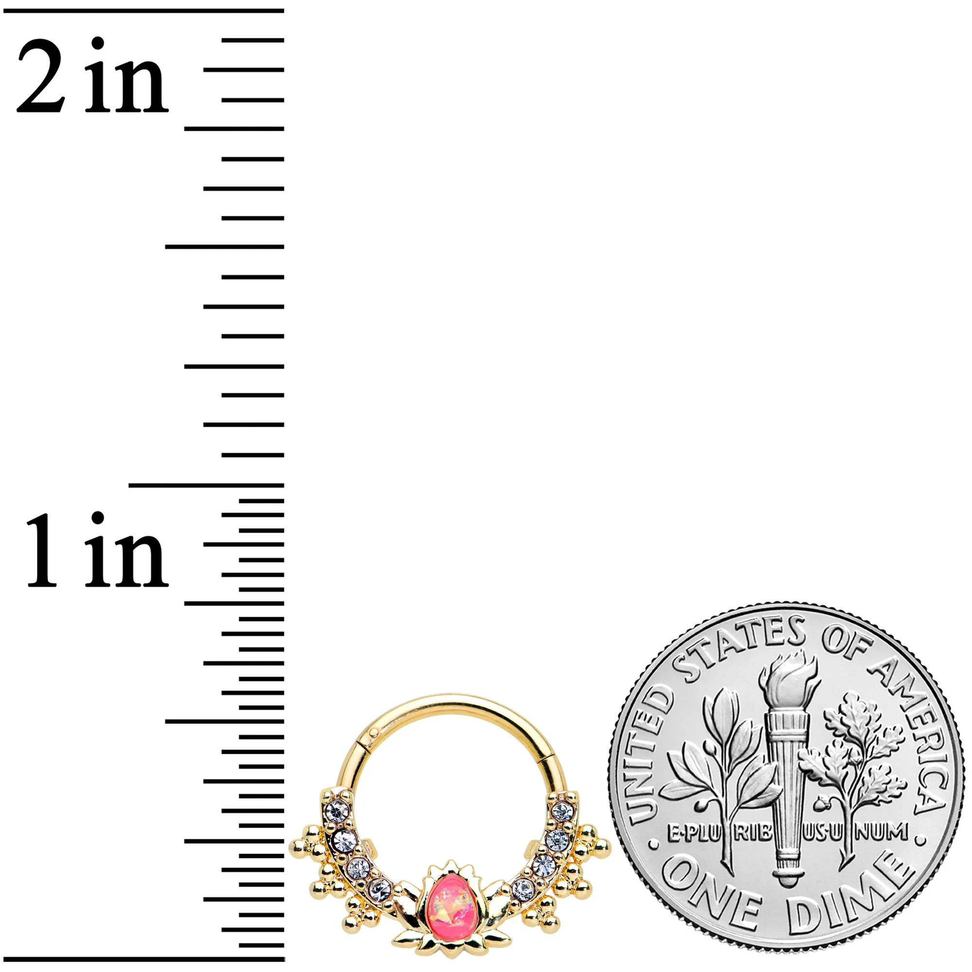 16G 3/8 Pink Faux Opal Gold Tone Style Lotus Hinged Segment Ring - Image 3