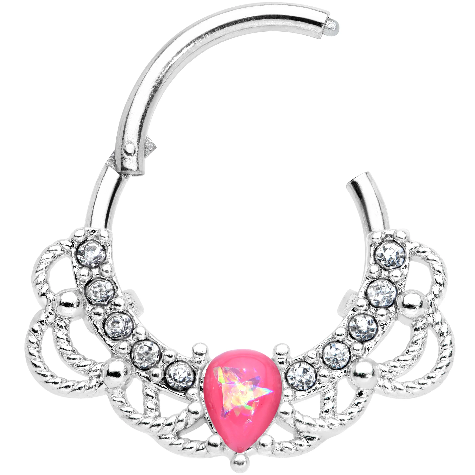 16G 3/8 Pink Faux Opal Lace Lover Hinged Segment Ring - Image 2