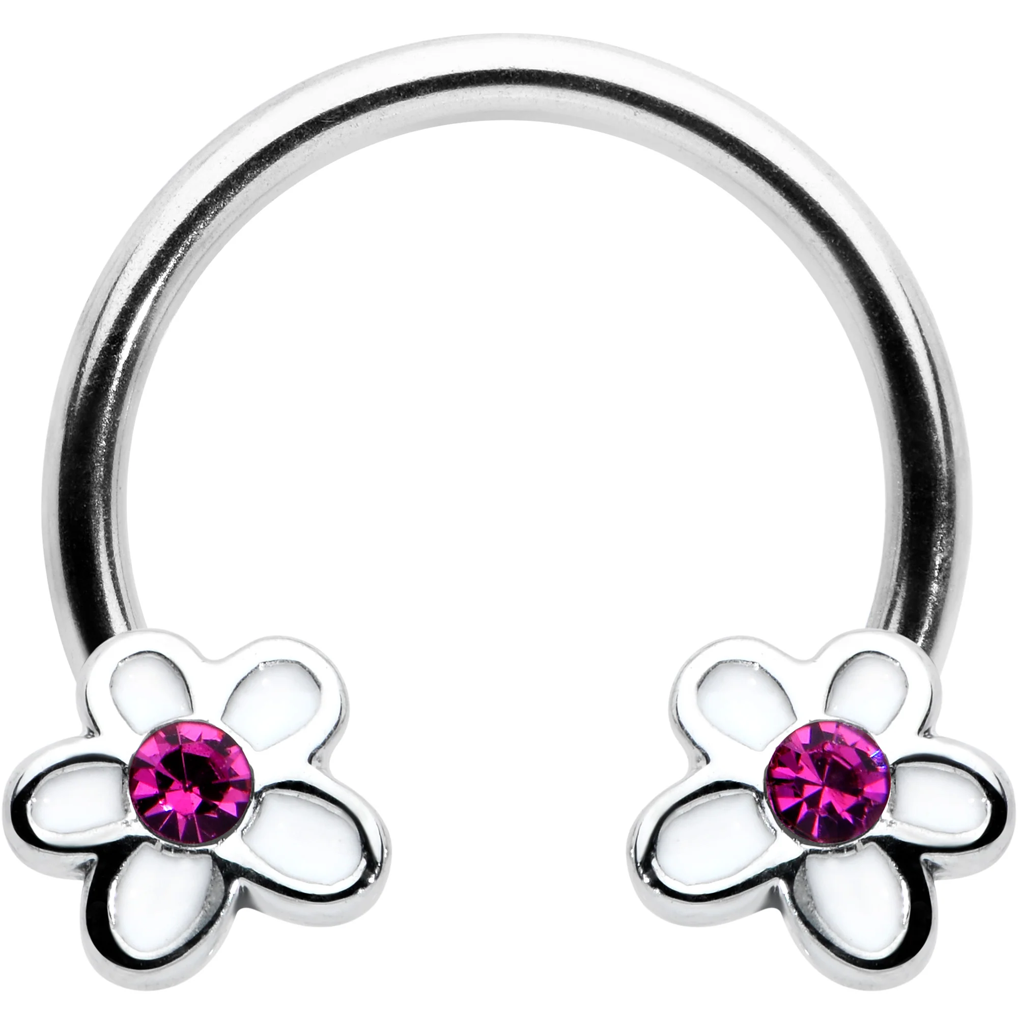 16G 3/8 Pink Gem Daisy Flowers Horseshoe Circular Barbell
