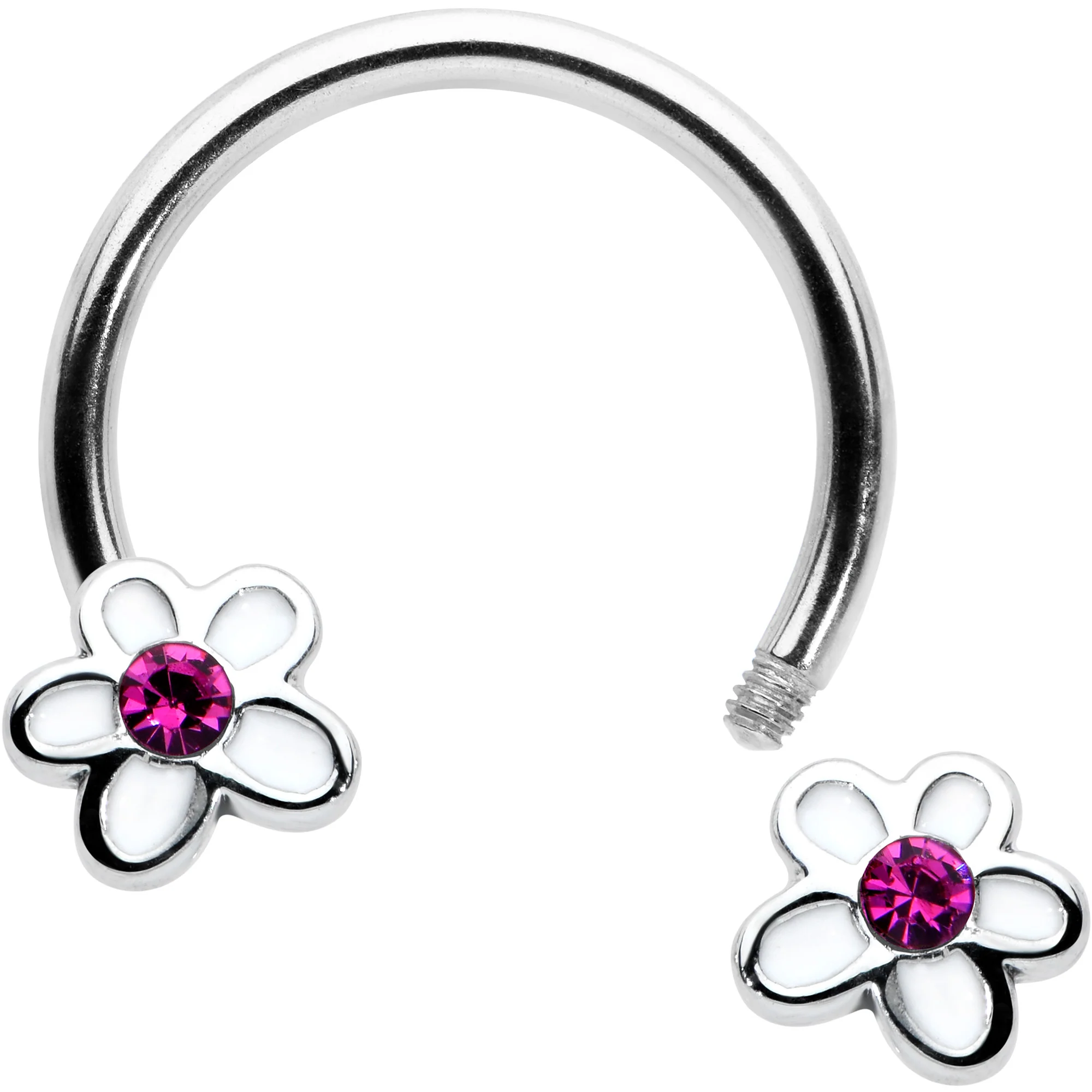 16G 3/8 Pink Gem Daisy Flowers Horseshoe Circular Barbell - Image 3