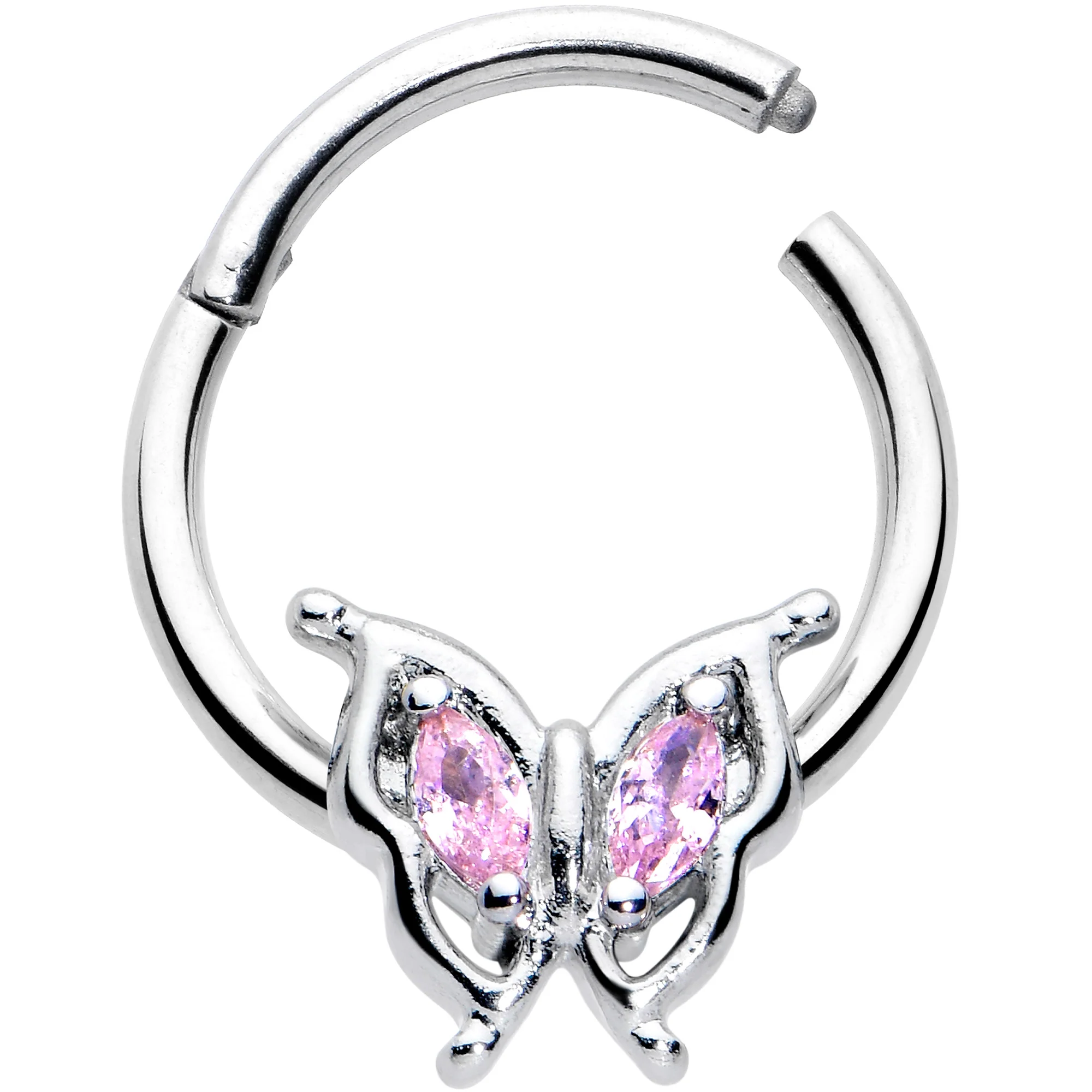 16G 3/8 Pink Gem Fancy Fab Butterfly Hinged Segment Ring - Image 2