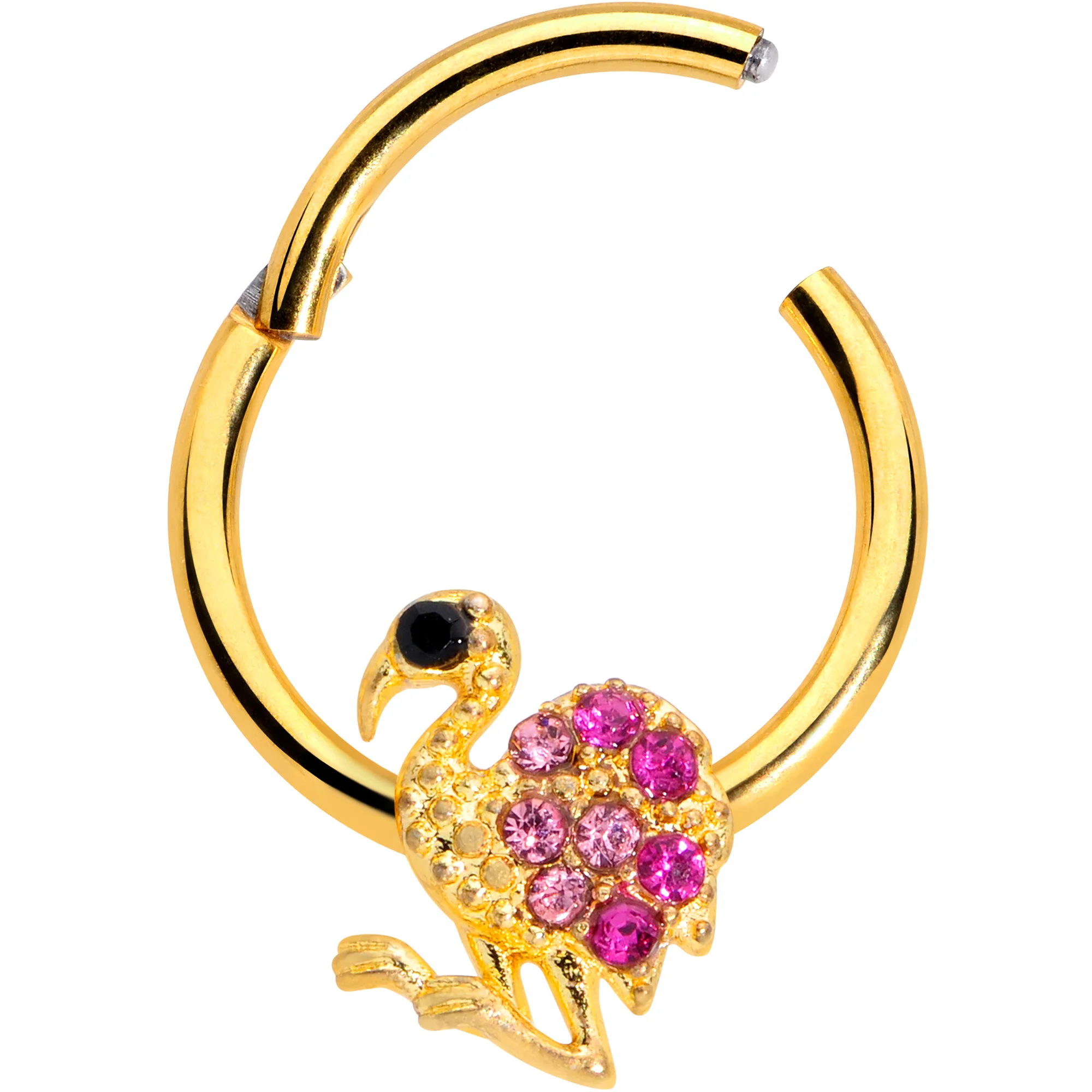 16G 3/8 Pink Gem Gold Tone Fashion Flamingo Hinged Segment Ring - Image 2