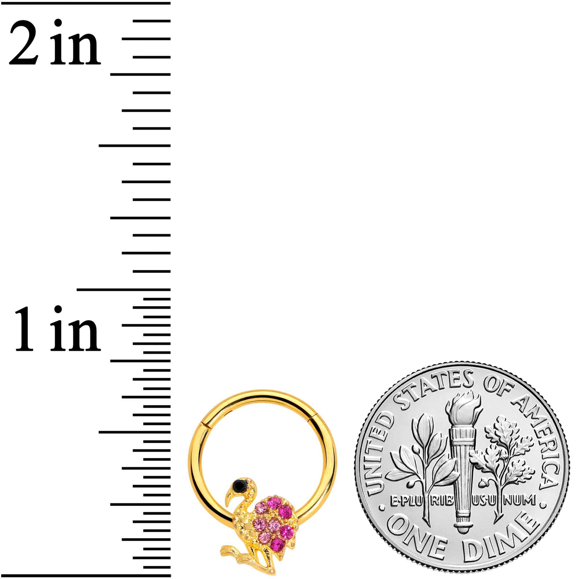 16G 3/8 Pink Gem Gold Tone Fashion Flamingo Hinged Segment Ring - Image 3