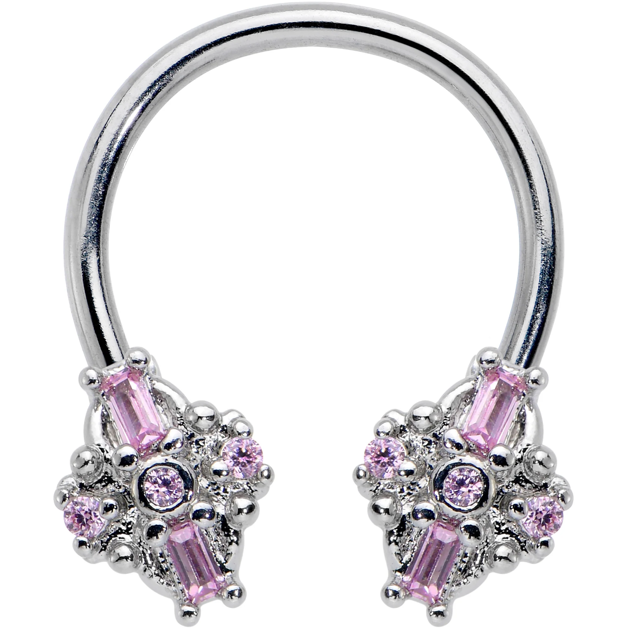 16G 3/8 Pink Gem Opulent Cross Horseshoe Circular Barbell