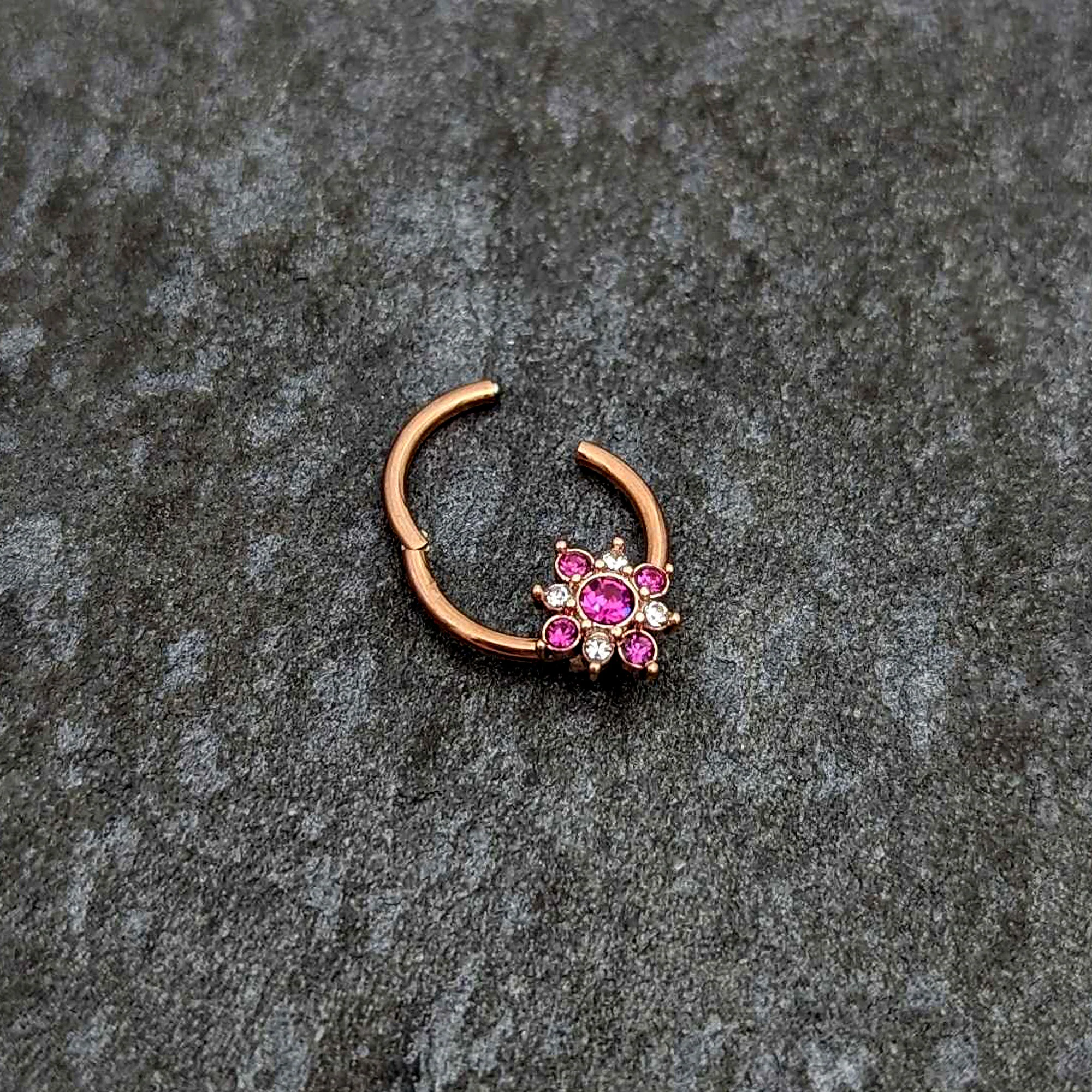 16G 3/8 Pink Gem Rose Gold Tone Glamour Star Hinged Segment Ring - Image 5
