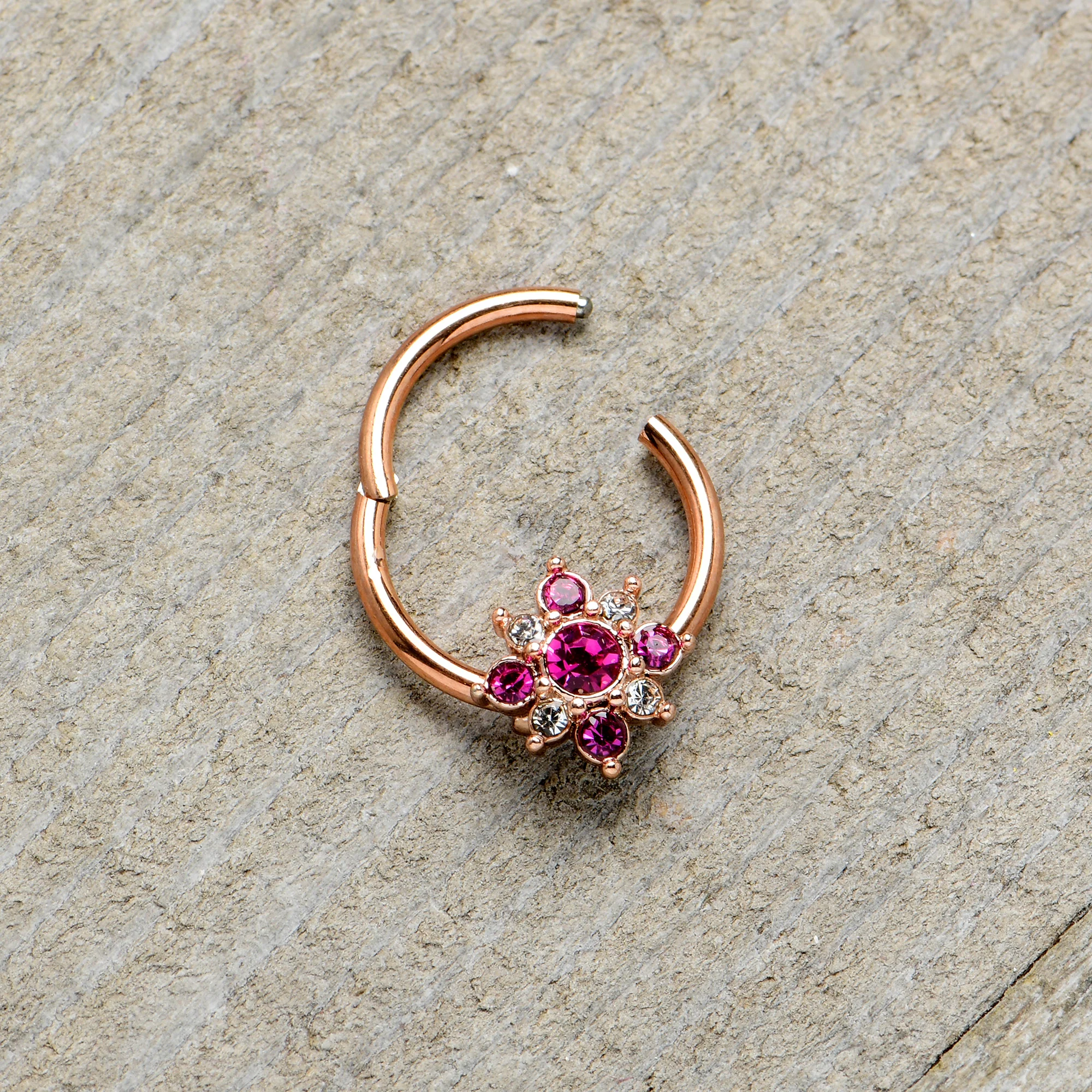 16G 3/8 Pink Gem Rose Gold Tone Glamour Star Hinged Segment Ring - Image 7