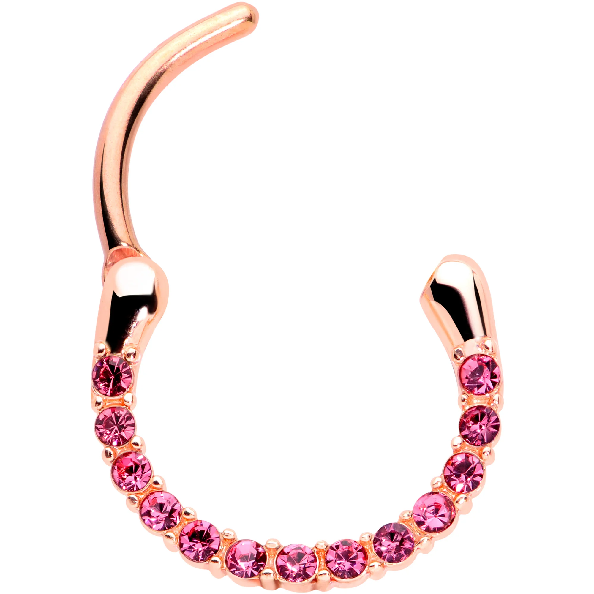 16G 3/8 Pink Gem Rose Gold Tone Paved Cartilage Clicker - Image 2
