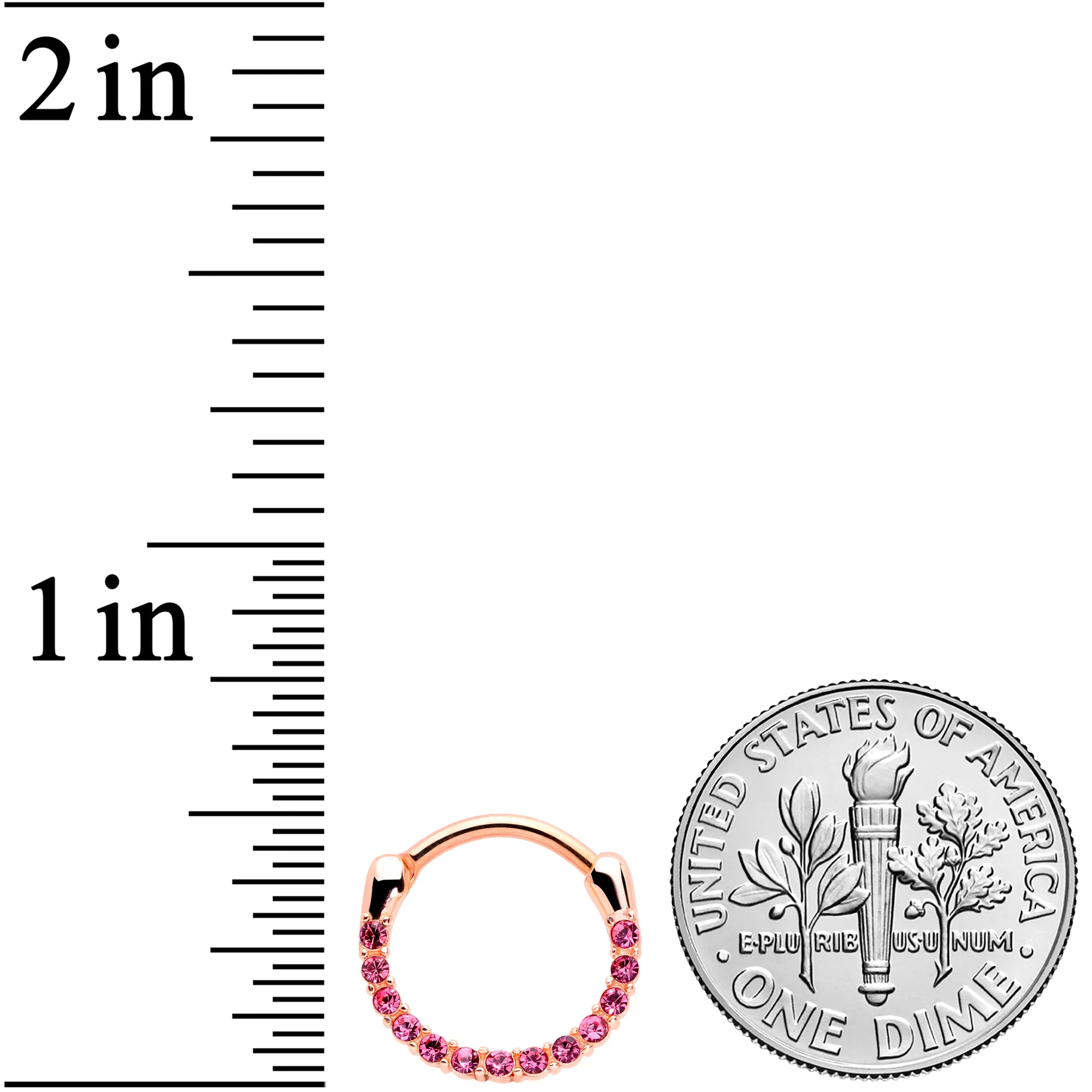 16G 3/8 Pink Gem Rose Gold Tone Paved Cartilage Clicker - Image 3