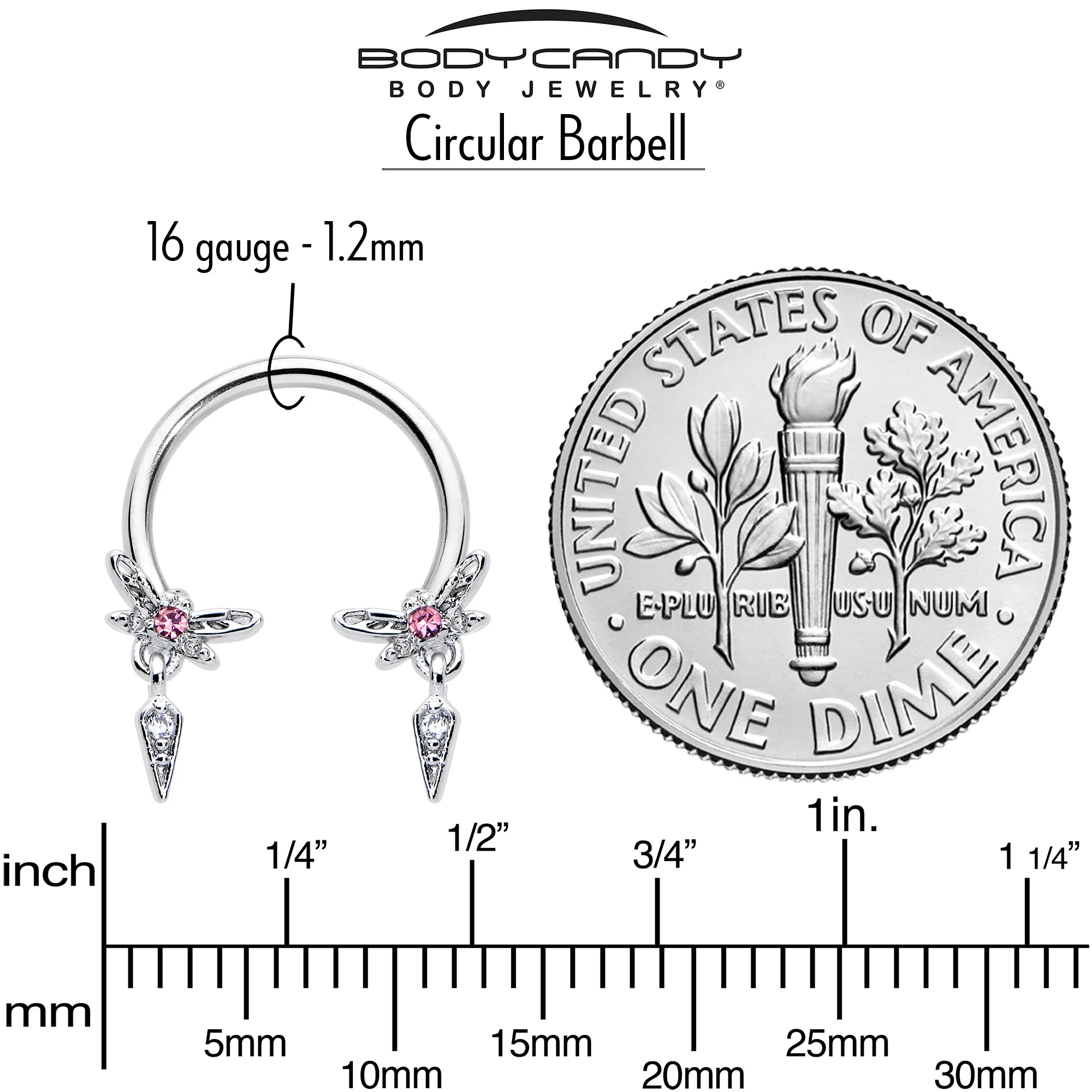 16G 3/8 Pink Gem Swank Dragonfly Dangle Horseshoe Circular Barbell - Image 5