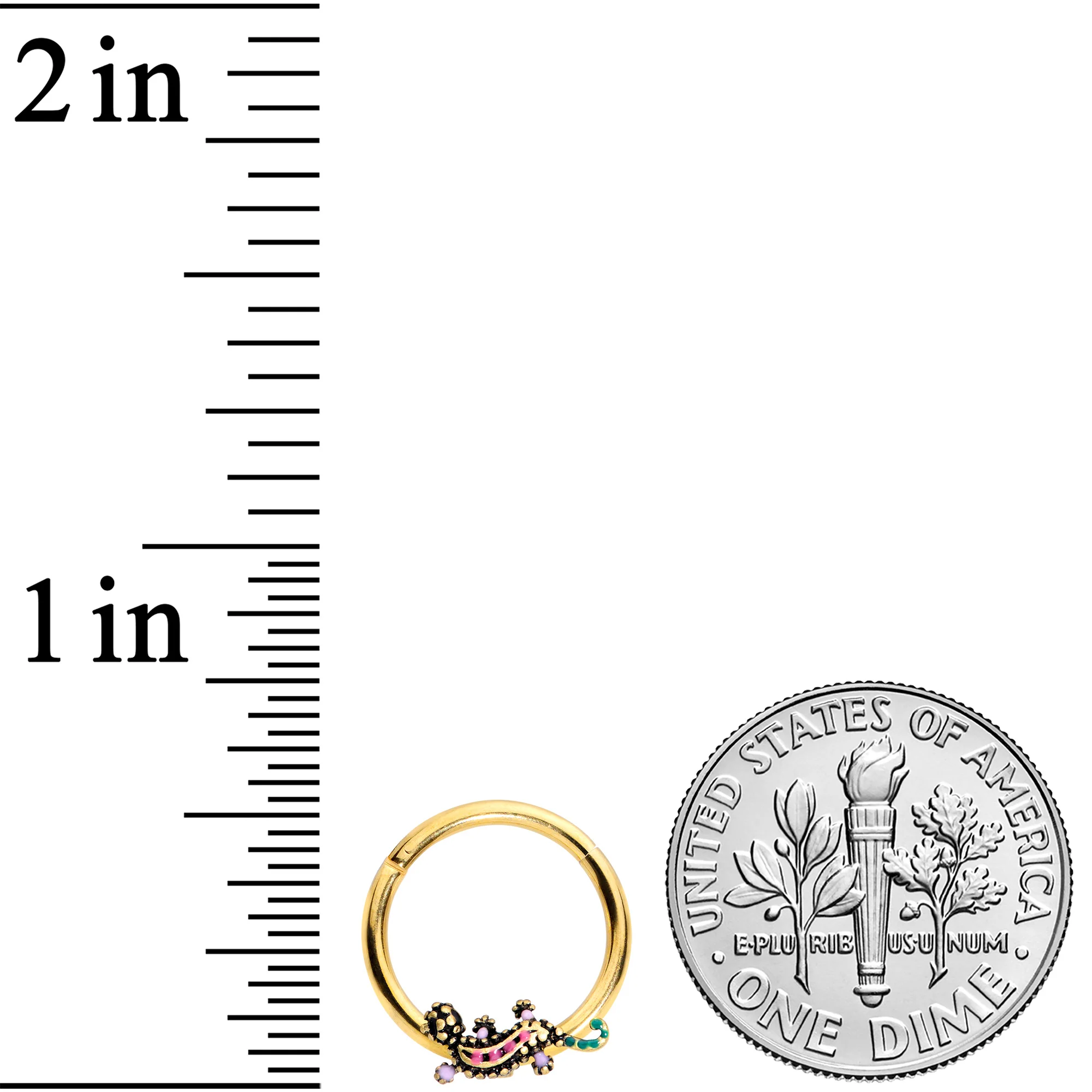 16G 3/8 Pink Green Gem Gold Tone Lovely Lizard Hinged Segment Ring - Image 3
