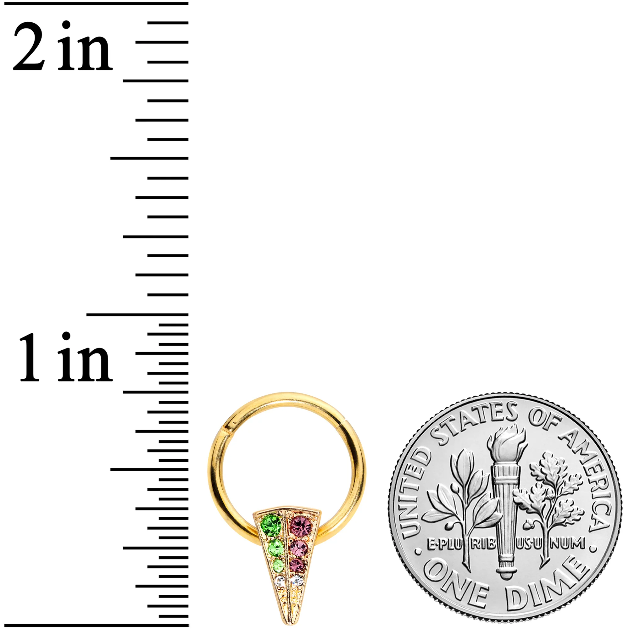 16G 3//8 Pink Green Gem Gold Tone Triangle Hinged Segment Ring - Image 3