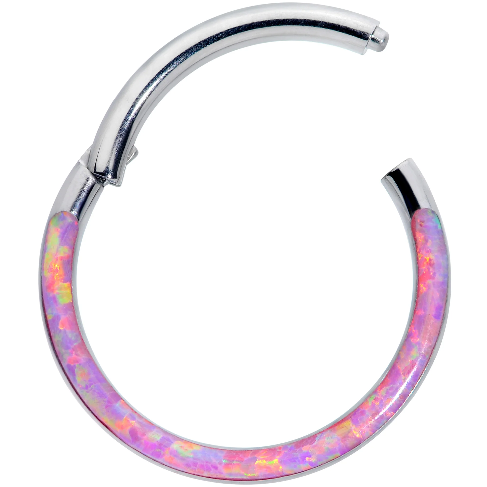 16G 3/8 Pink Synthetic Opal Implant Grade Titanium Segment Ring - Image 2