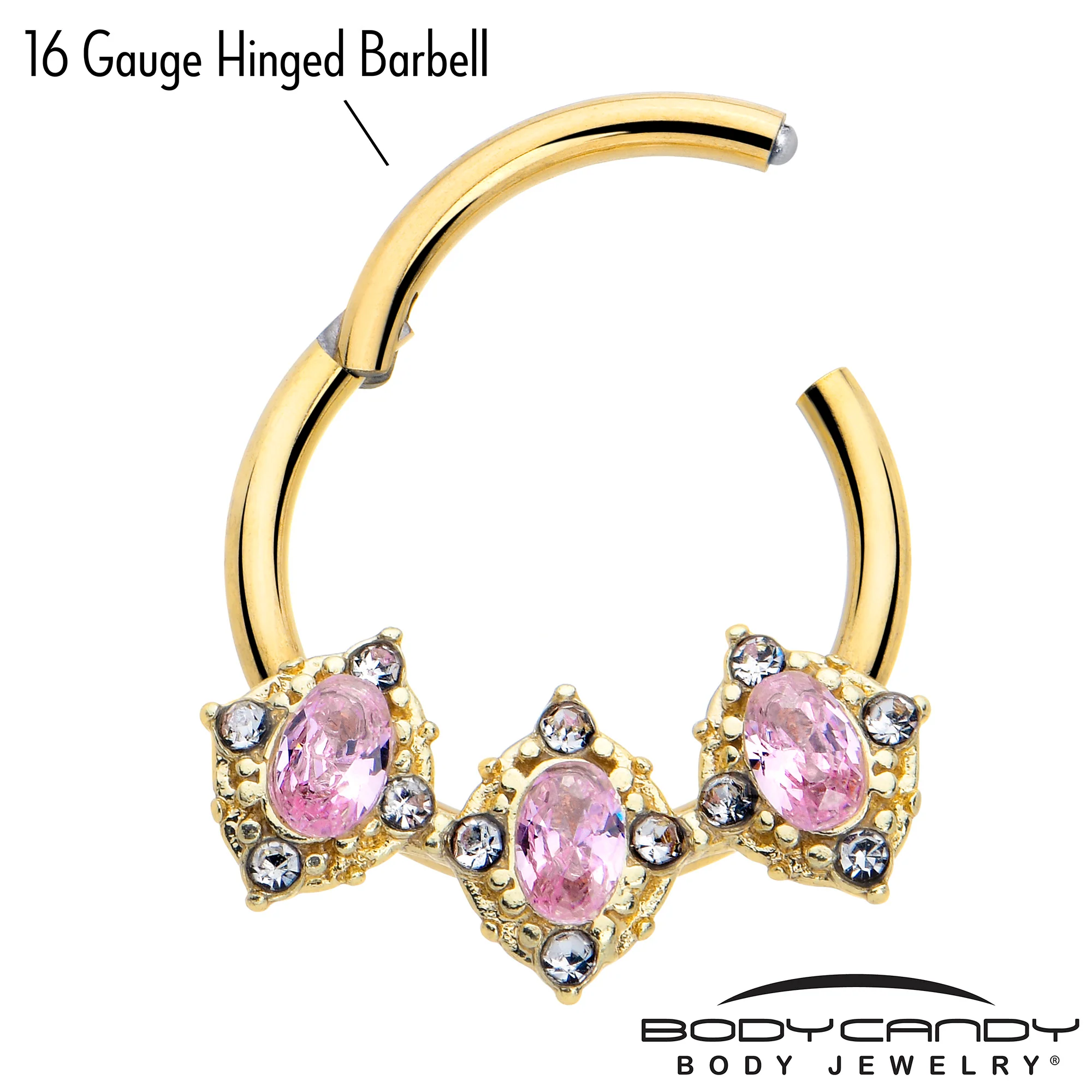 16G 3/8 Pink Tourmaline Gold Tone Wondrous Trio Hinged Segment Ring - Image 3