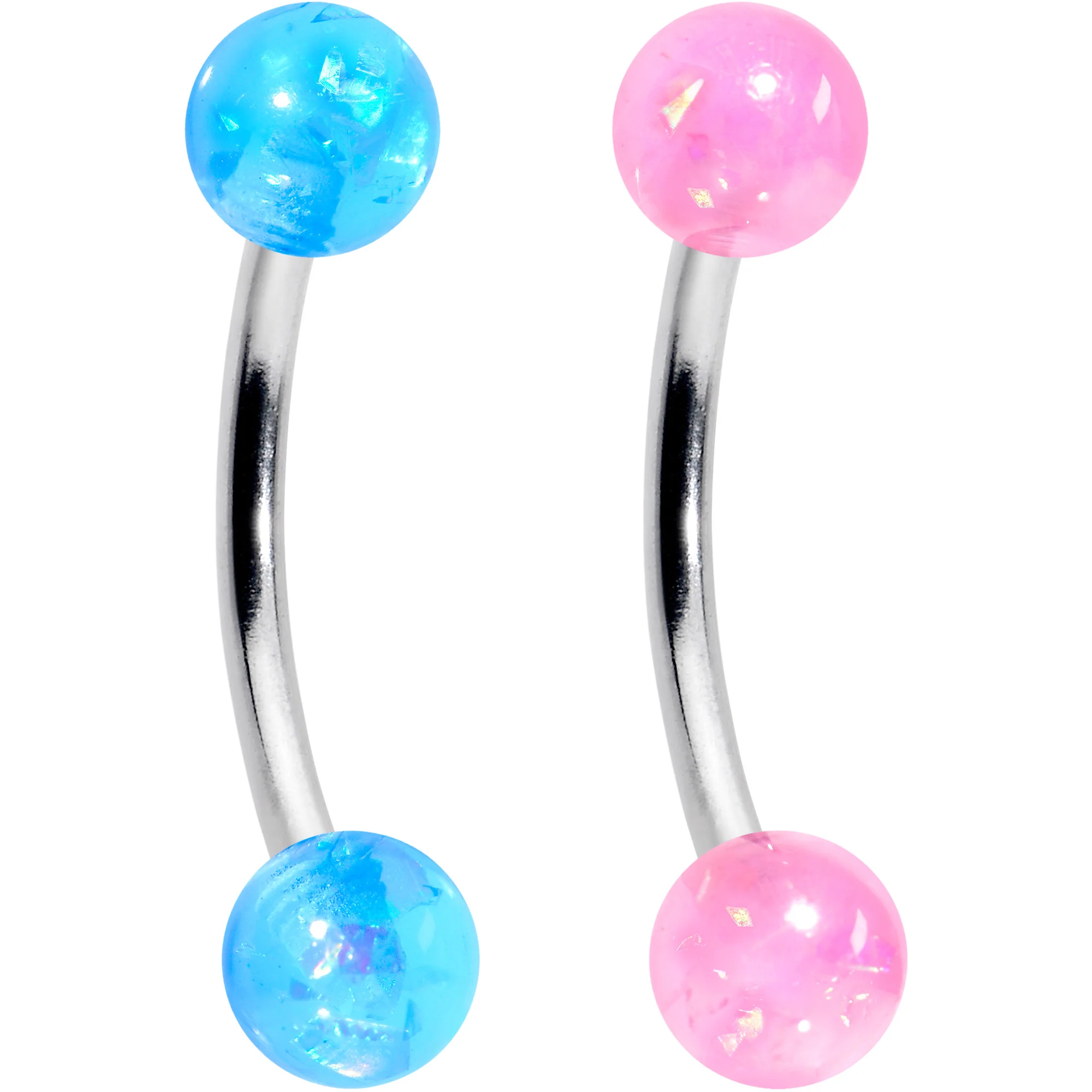 16G 3/8 Pink White Purple Faux Opal PackCurved Eyebrow Ring Set of 4 - Image 3