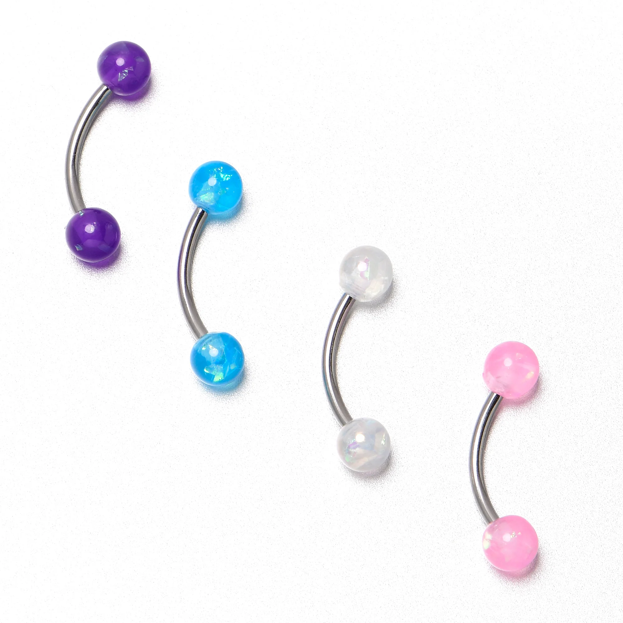 16G 3/8 Pink White Purple Faux Opal PackCurved Eyebrow Ring Set of 4 - Image 7
