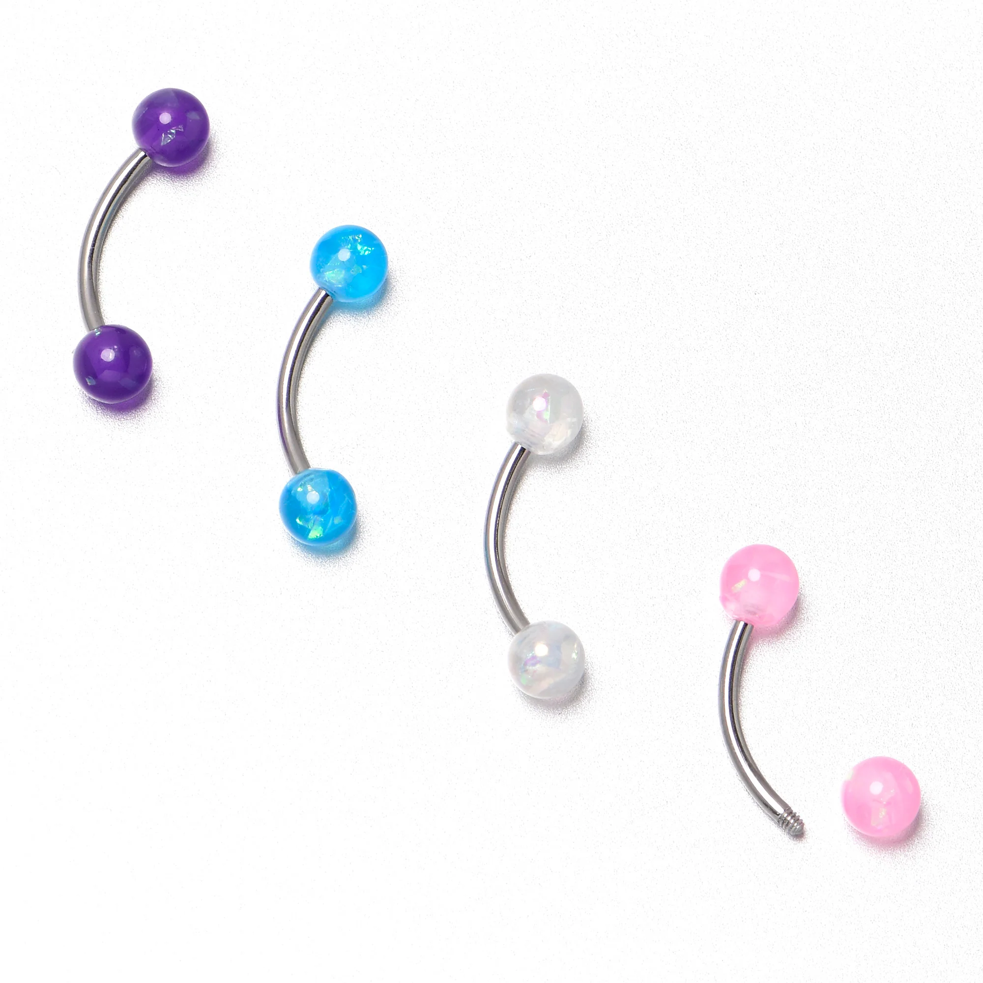 16G 3/8 Pink White Purple Faux Opal PackCurved Eyebrow Ring Set of 4 - Image 8