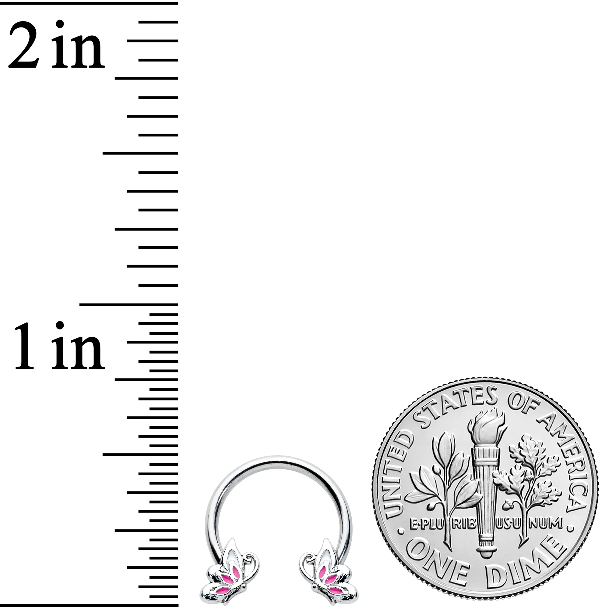 16G 3/8 Pink Wings Butterfly Horseshoe Circular Barbell - Image 3
