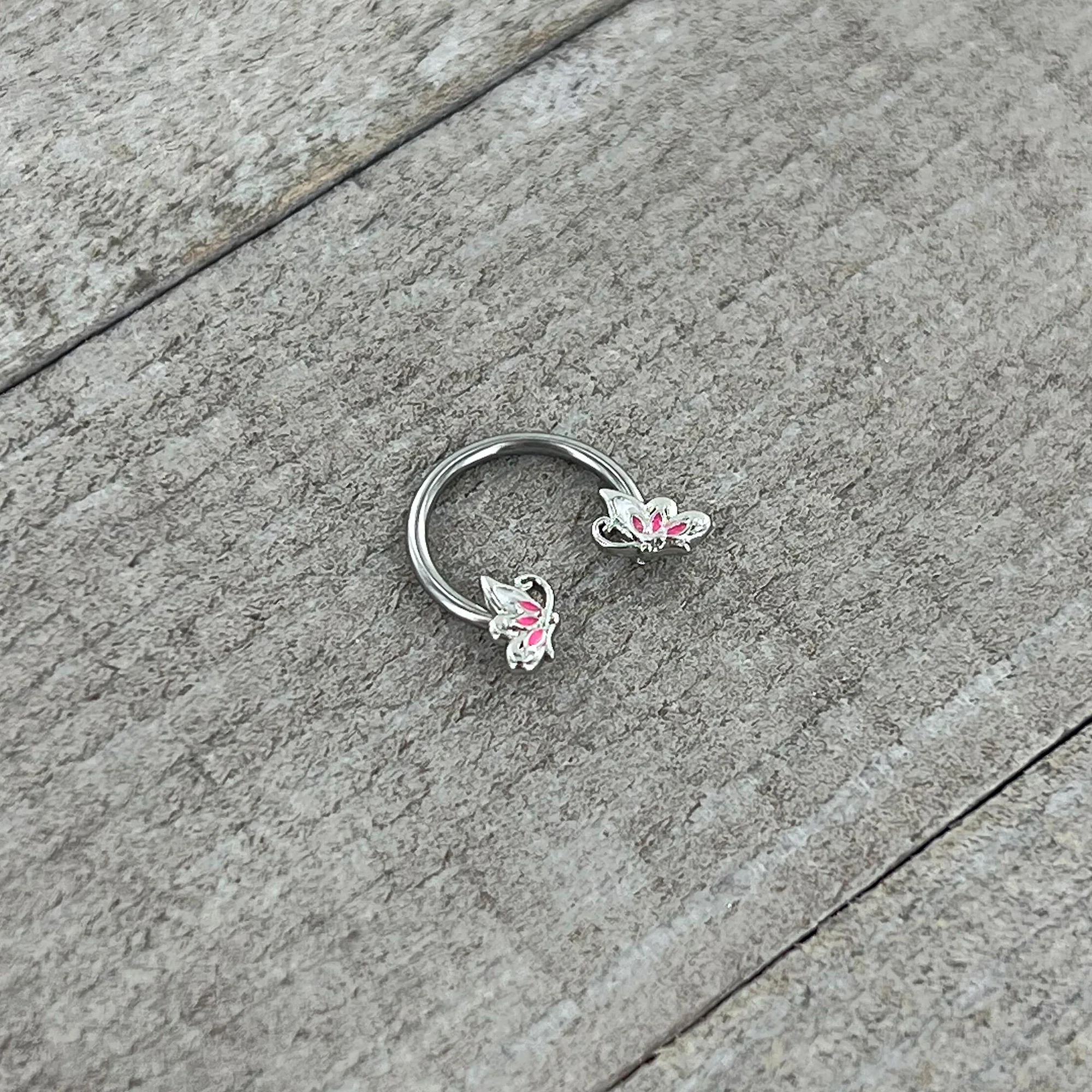 16G 3/8 Pink Wings Butterfly Horseshoe Circular Barbell - Image 4