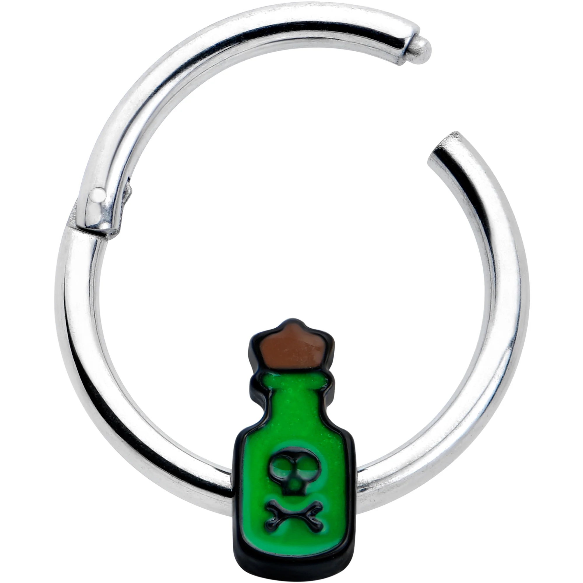 16G 3/8 Poison Green Bottle Glow in the Dark Hinged Segment Ring - Image 2
