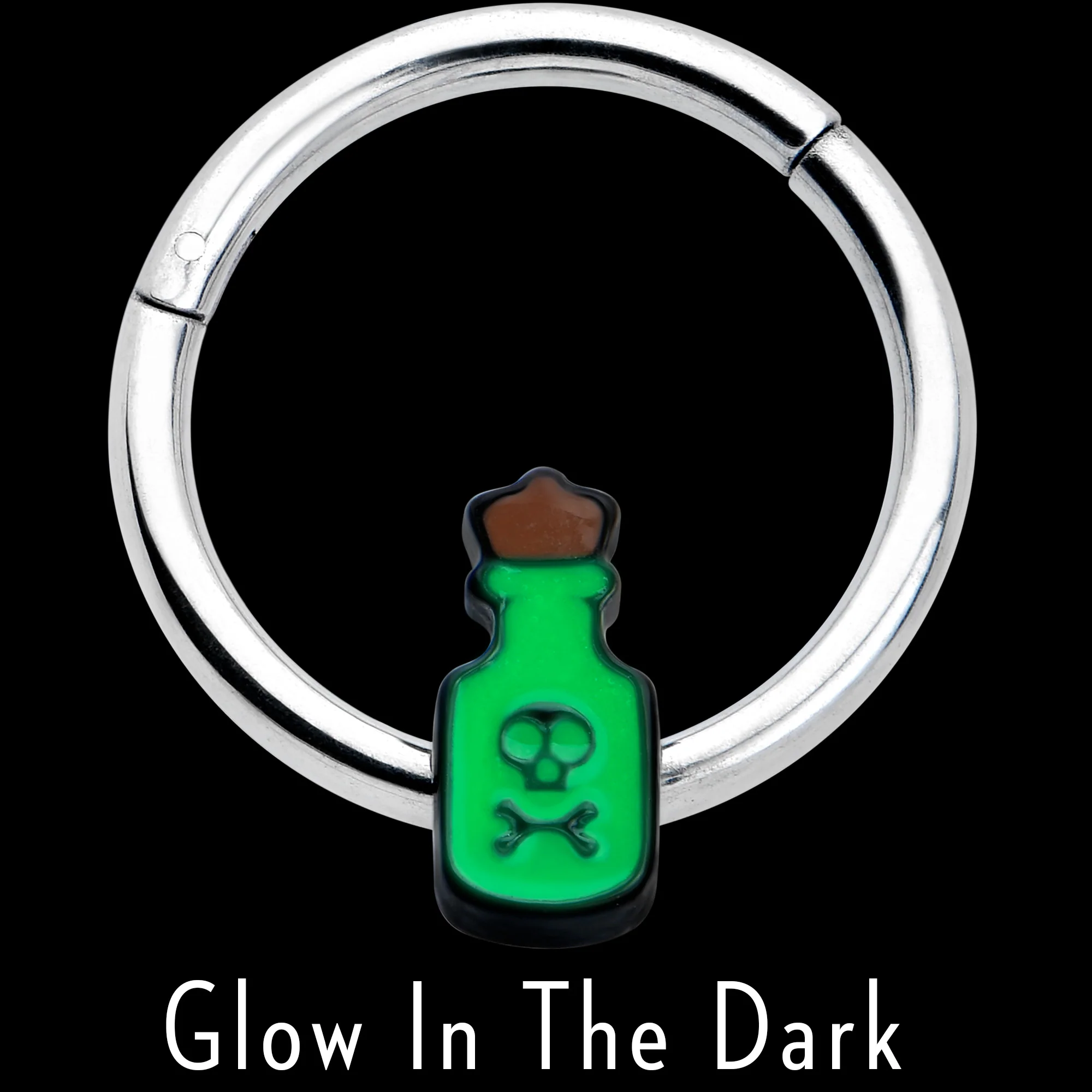 16G 3/8 Poison Green Bottle Glow in the Dark Hinged Segment Ring - Image 3