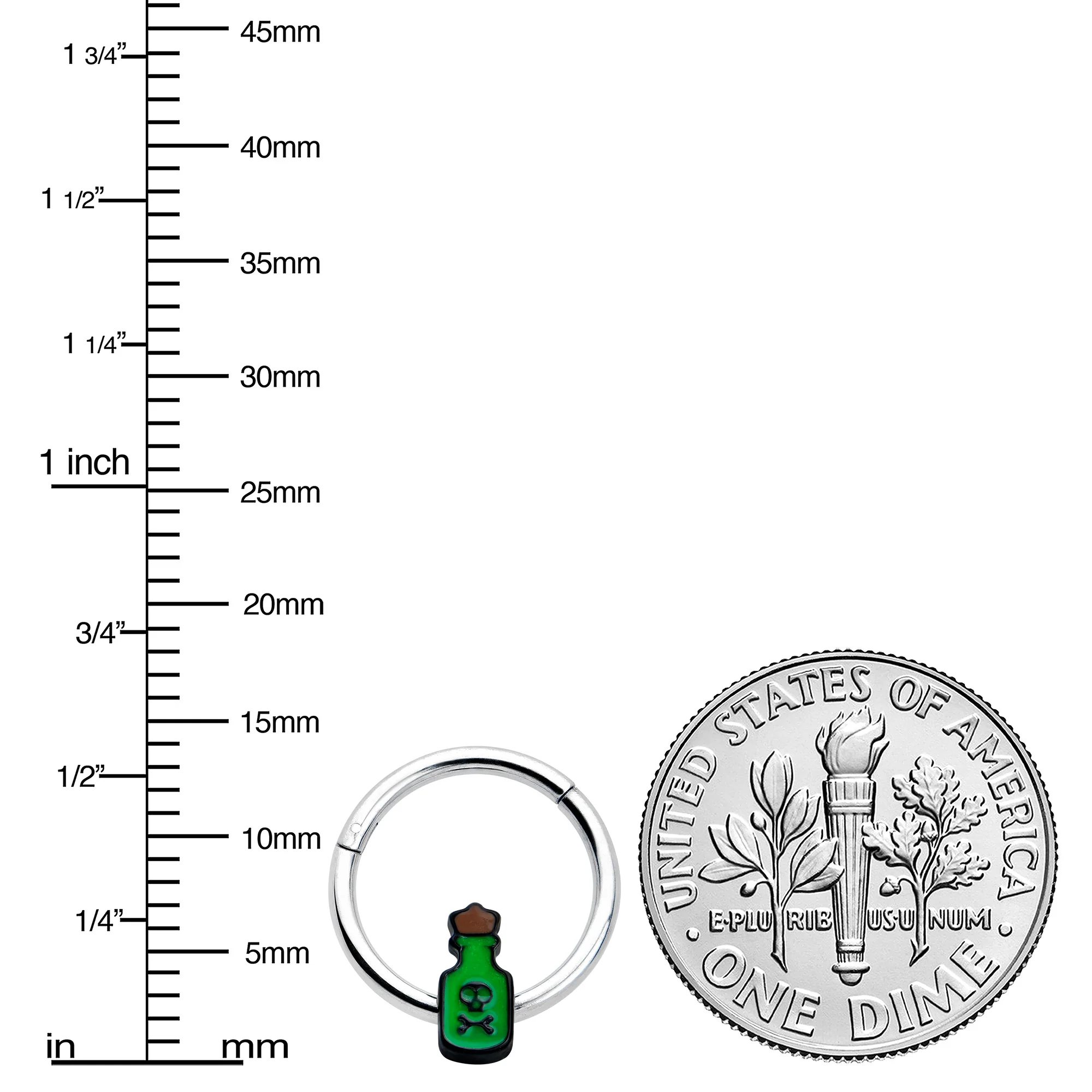 16G 3/8 Poison Green Bottle Glow in the Dark Hinged Segment Ring - Image 4