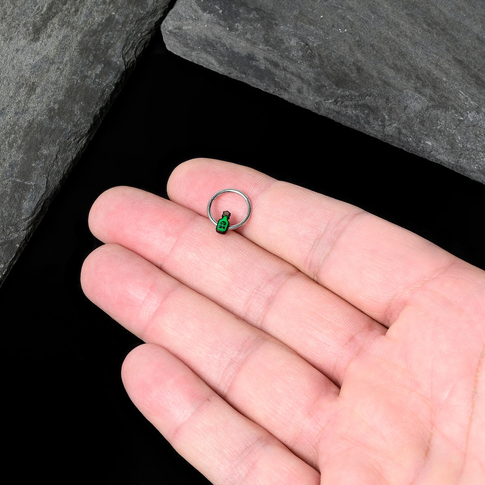 16G 3/8 Poison Green Bottle Glow in the Dark Hinged Segment Ring - Image 7