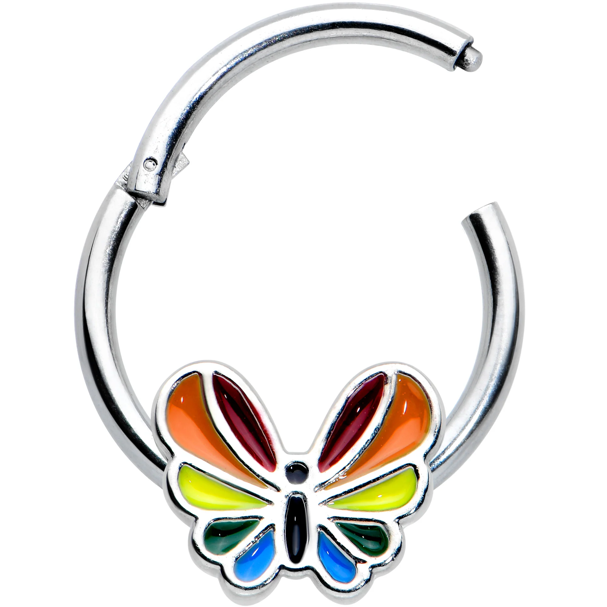 16G 3/8 Pride Rainbow Stripes Butterfly Hinged Segment Ring - Image 2