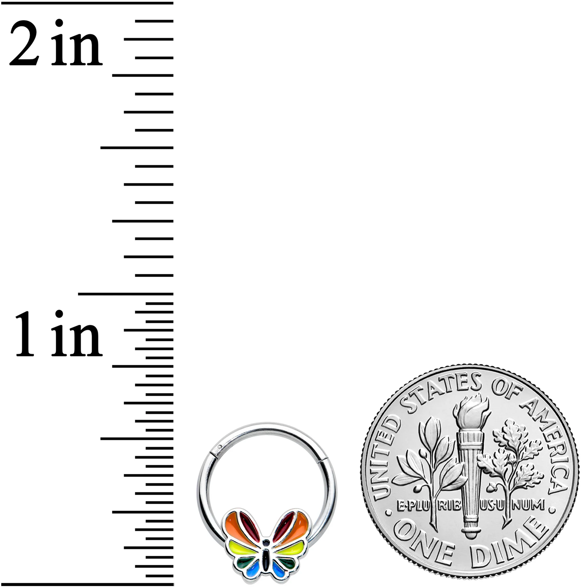 16G 3/8 Pride Rainbow Stripes Butterfly Hinged Segment Ring - Image 3