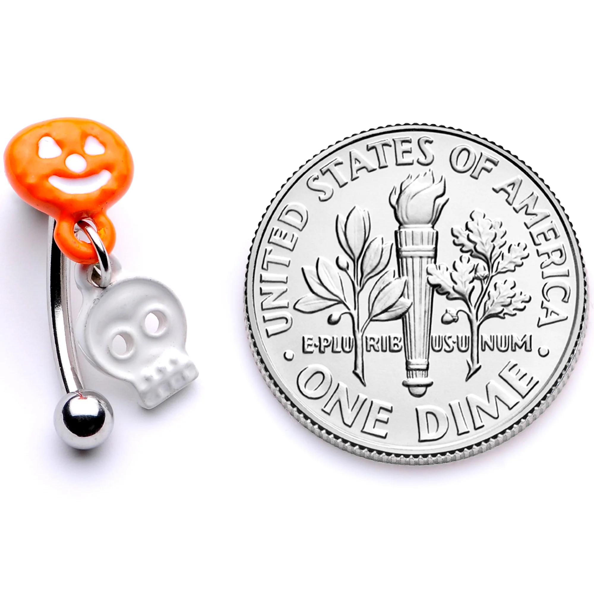 16G 3/8 Pumpkin Ghost Halloween Dangle Curved Eyebrow Ring - Image 5
