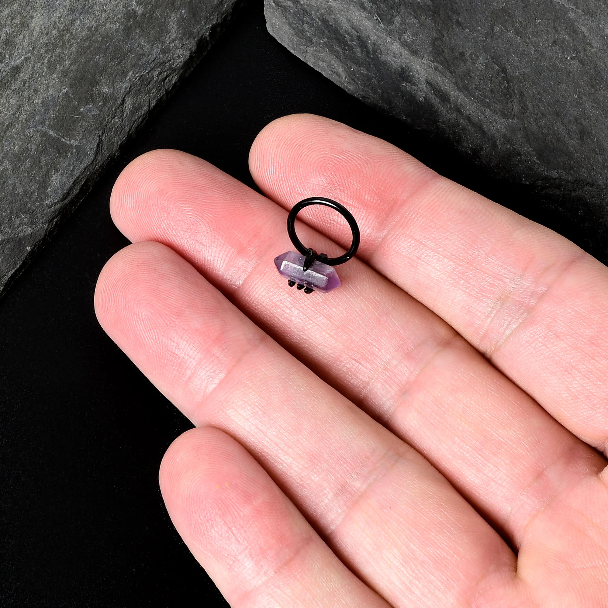 16G 3/8 Purple Amethyst Black Claw Obelisk Hinged Segment Ring - Image 8